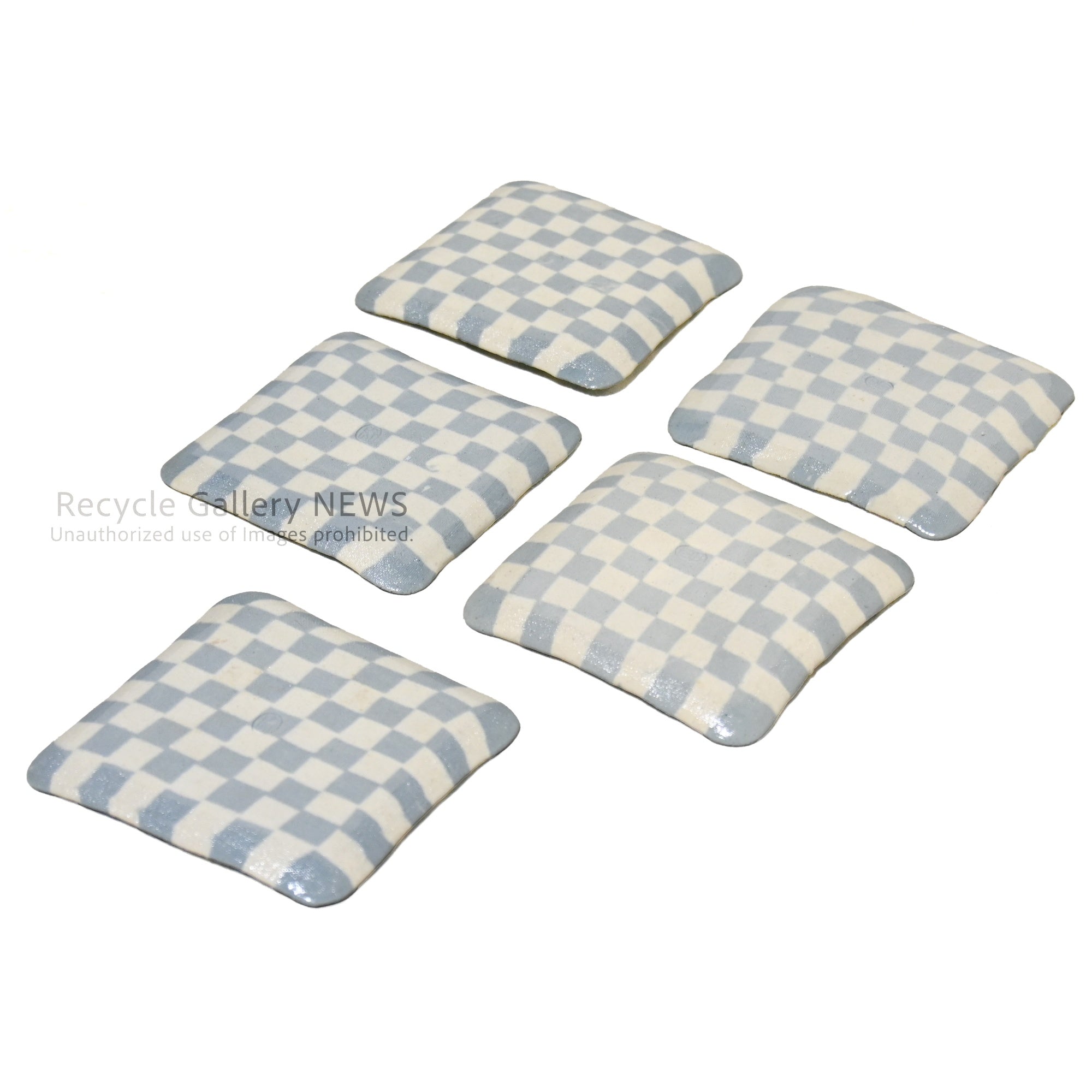 赤津焼 古山作 ねり込小皿 5枚セット 箱付き 市松模様 和食器 / Akatsu ware Koyama kneaded small plates 5 Checkered pattern Japanese tableware