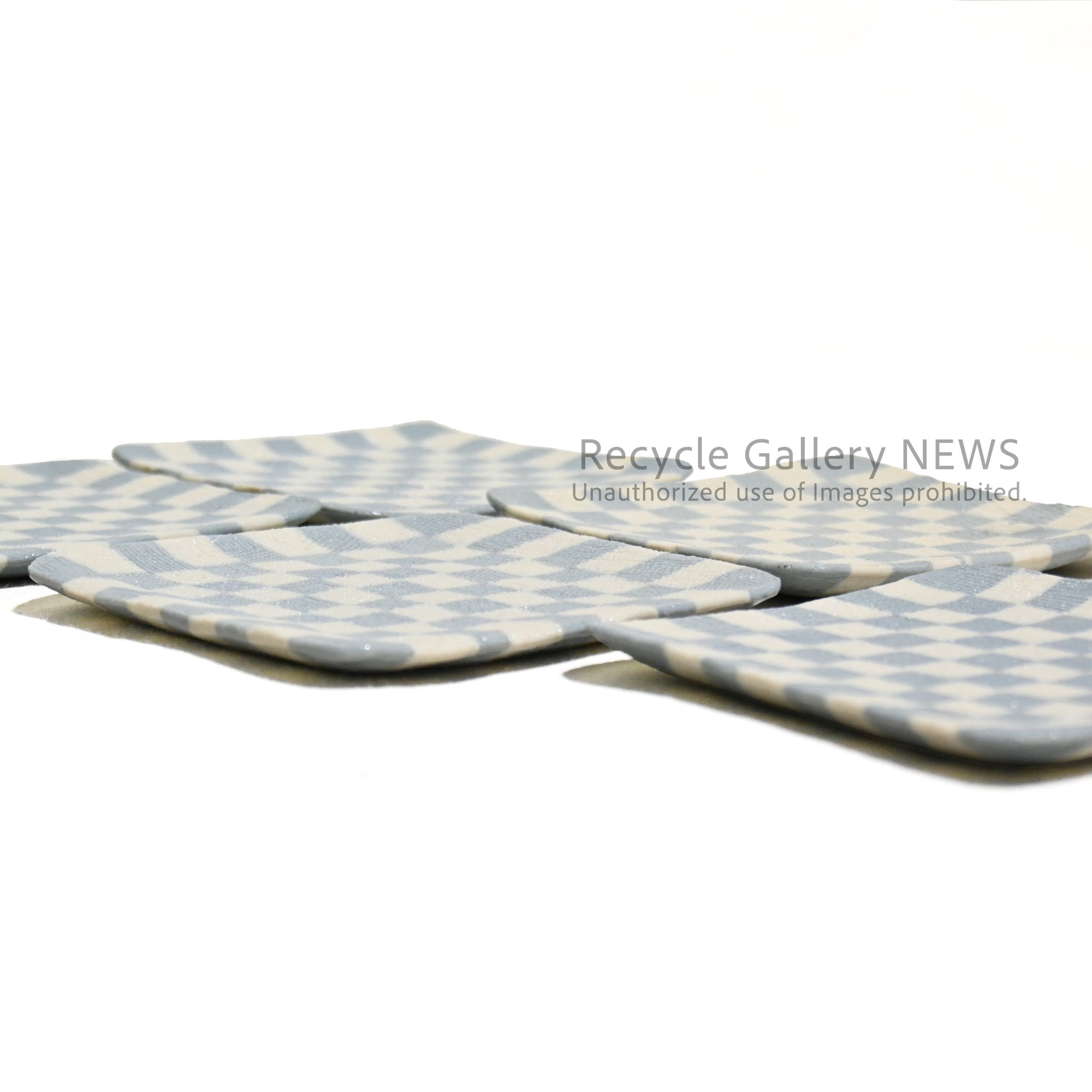 赤津焼 古山作 ねり込小皿 5枚セット 箱付き 市松模様 和食器 / Akatsu ware Koyama kneaded small plates 5 Checkered pattern Japanese tableware