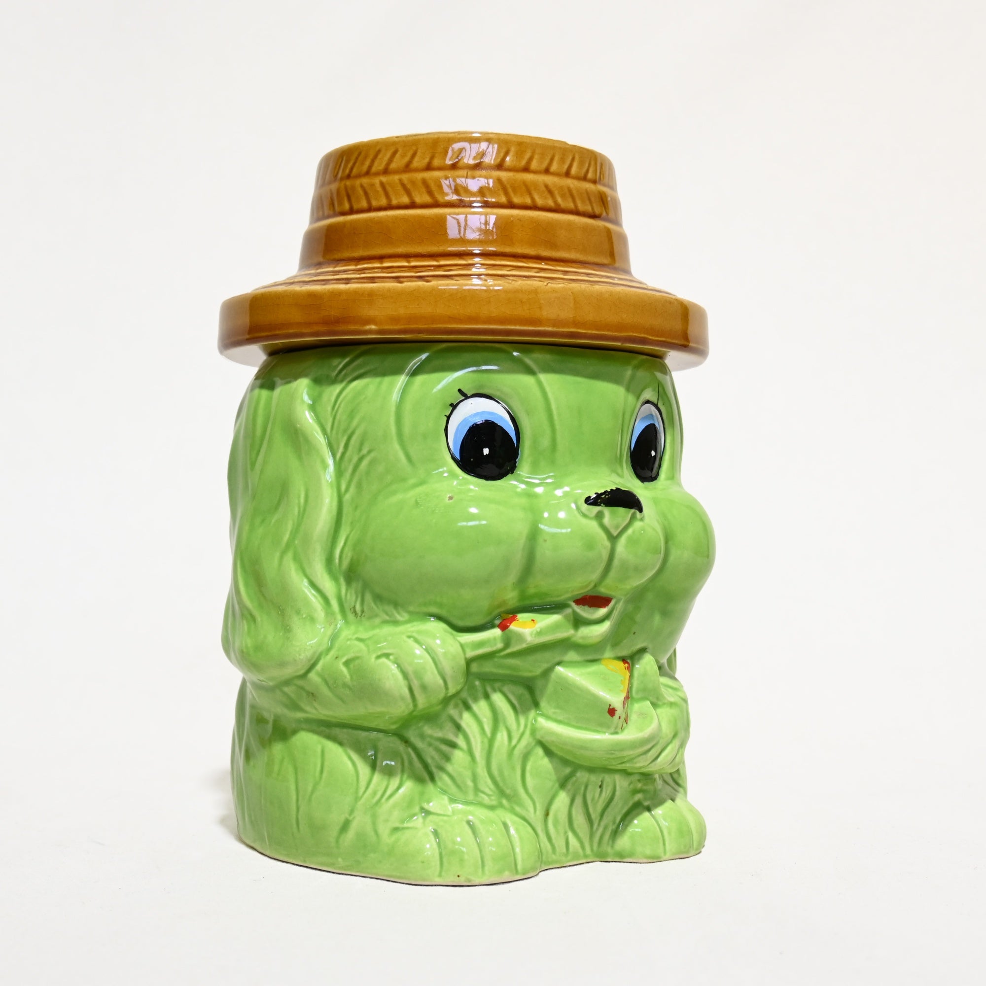 Green Dog Cookie Jar Pot Trinket Box Retro Japan Vintage / グリーンドッグ クッキージャー 昭和レトロ 犬 小物入れ ポット 日本 ヴィンテージ