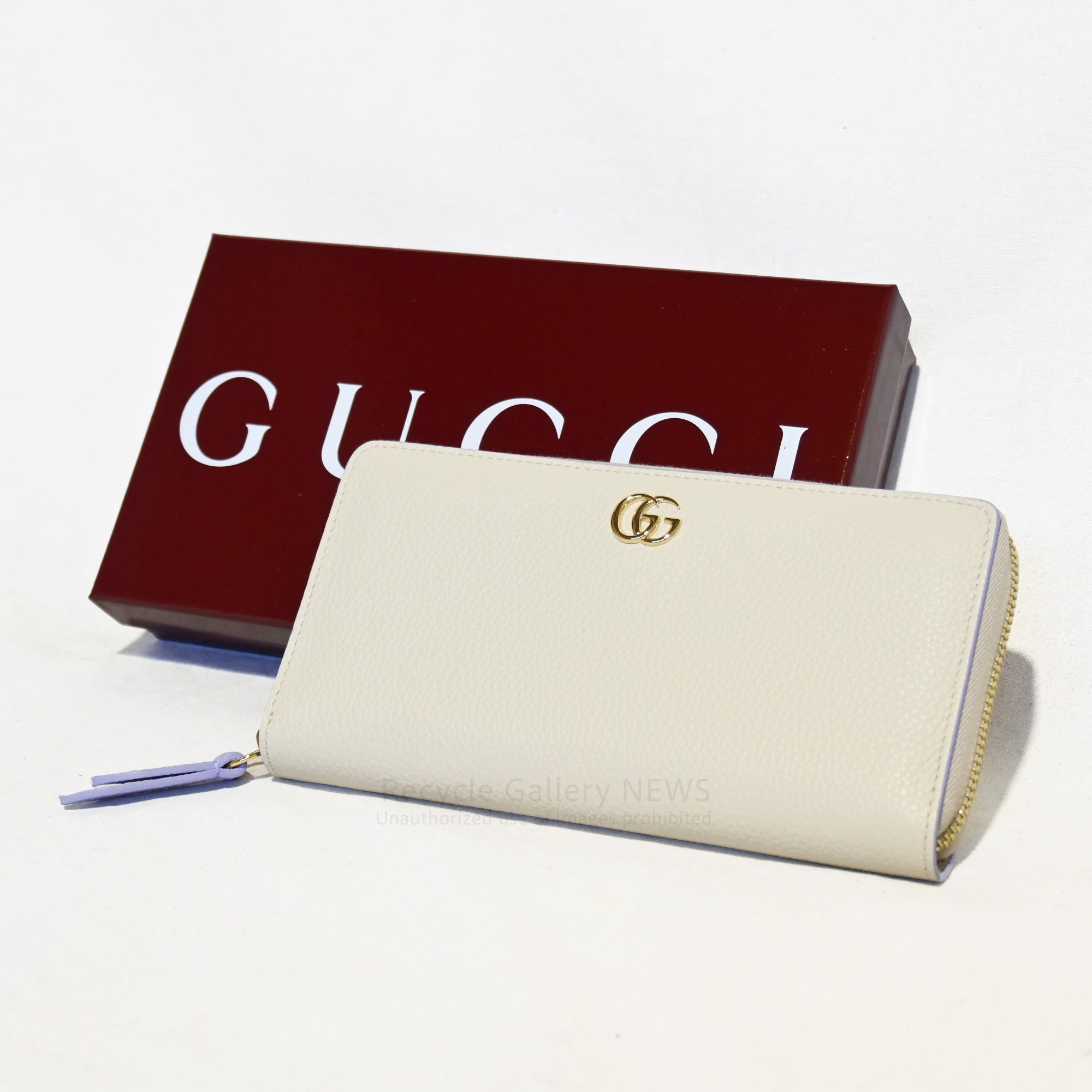 GUCCI Double G Two-Tone Zip-Around Wallet Limited to Japan Ivory and Lilac Leather Unused Italy / グッチ ダブルG バイカラー ジップアラウンドウォレット 日本限定 アイボリー&ライラックレザー 未使用品