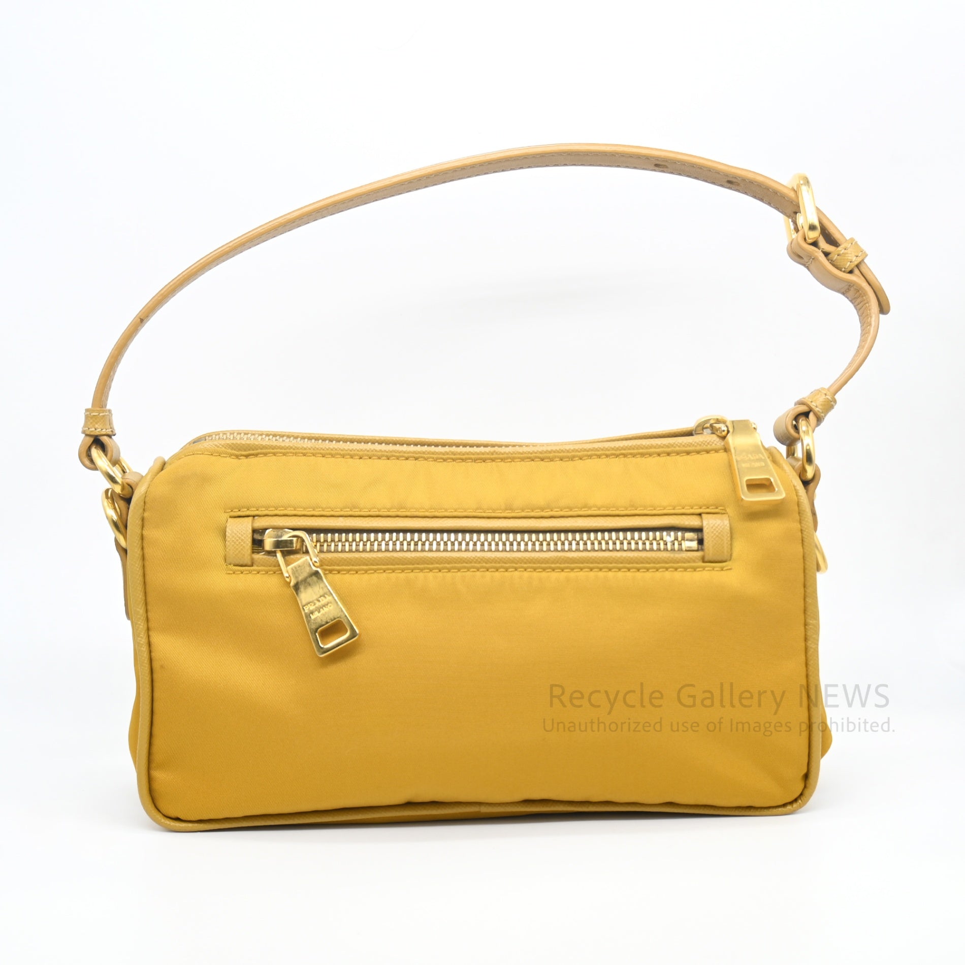 PRADA Triangle Logo Nylon Mini Pouch Mustard Yellow / プラダ ナイロンポーチ ミニバッグ ハンドバッグ マスタードイエロー