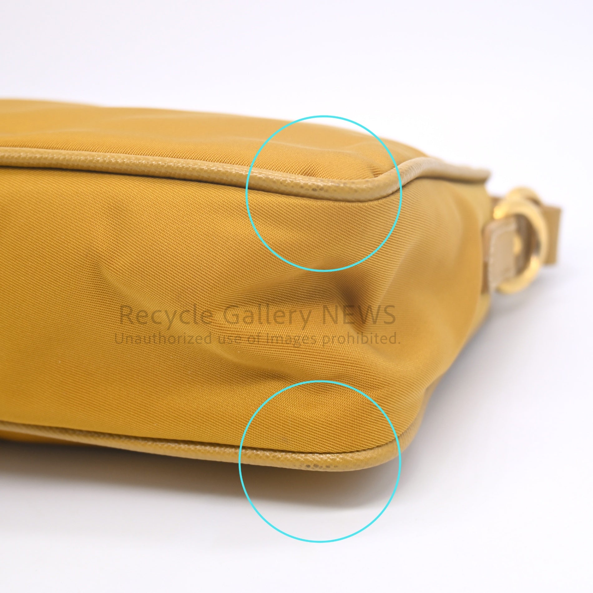 PRADA Triangle Logo Nylon Mini Pouch Mustard Yellow / プラダ ナイロンポーチ ミニバッグ ハンドバッグ マスタードイエロー