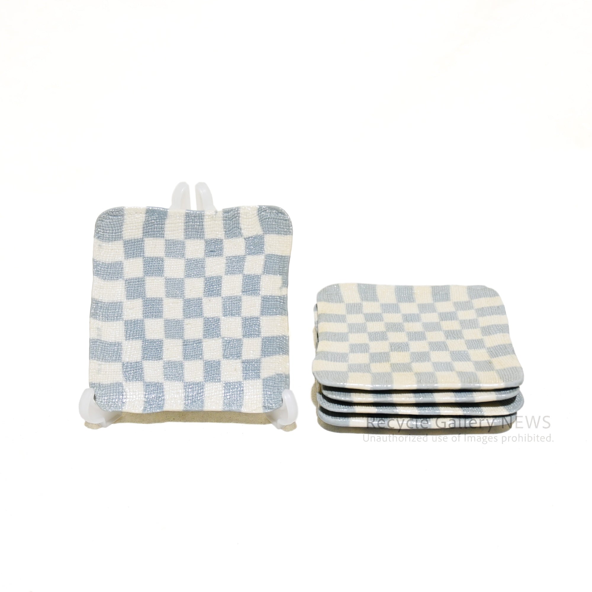 赤津焼 古山作 ねり込小皿 5枚セット 箱付き 市松模様 和食器 / Akatsu ware Koyama kneaded small plates 5 Checkered pattern Japanese tableware