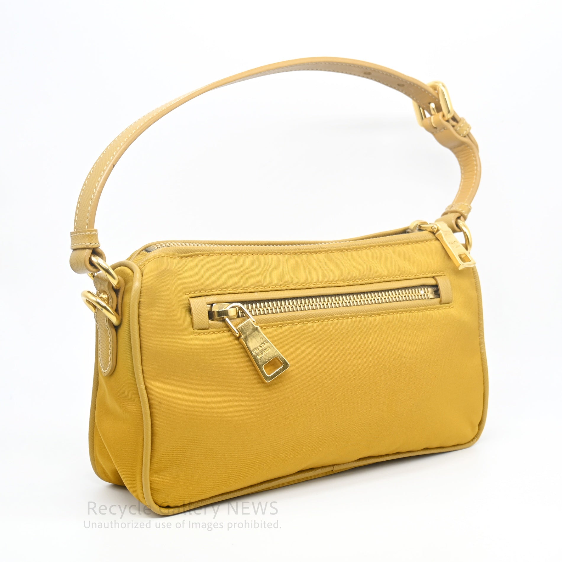 PRADA Triangle Logo Nylon Mini Pouch Mustard Yellow / プラダ ナイロンポーチ ミニバッグ ハンドバッグ マスタードイエロー