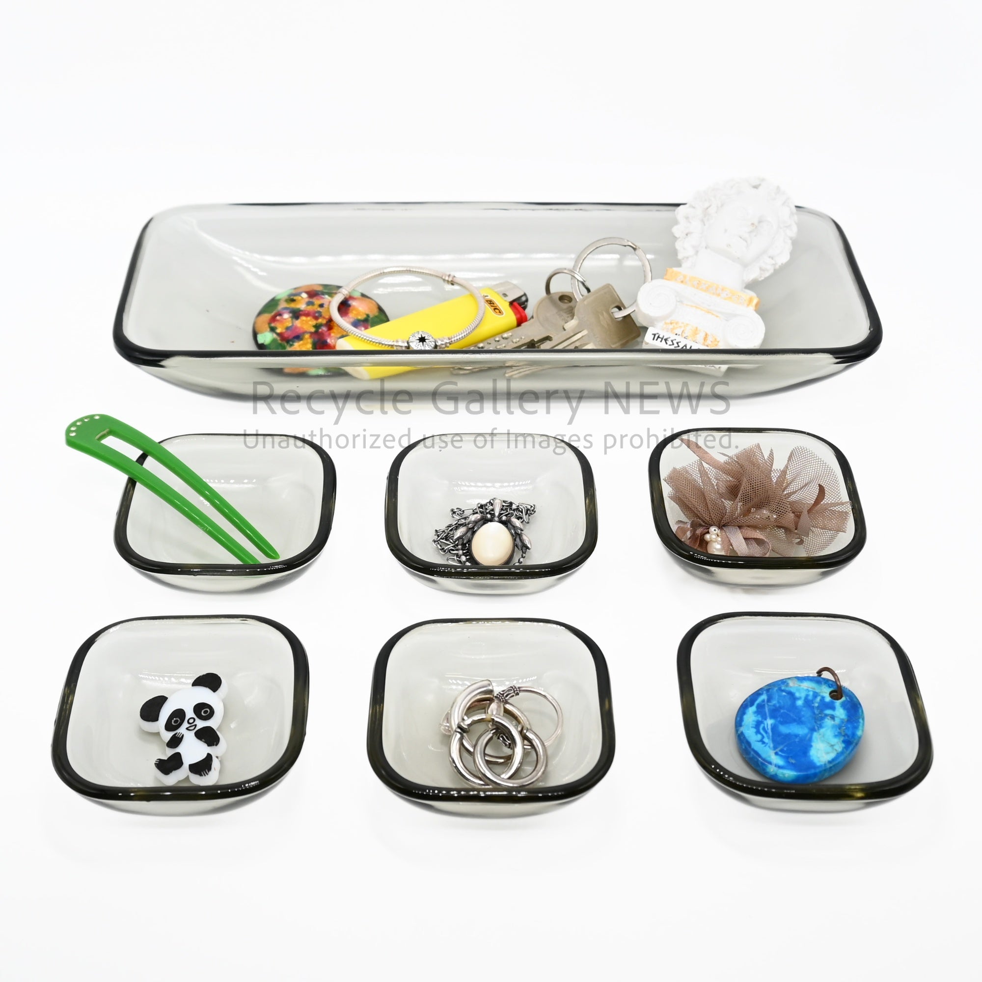 Rare Hoya Glass "Starting Unit series" Set of 7 Plates Smoke Gray Showa Retro / HOYA 保谷硝子 スターティングユニット 7点セット スモークグレー 昭和レトロ 希少