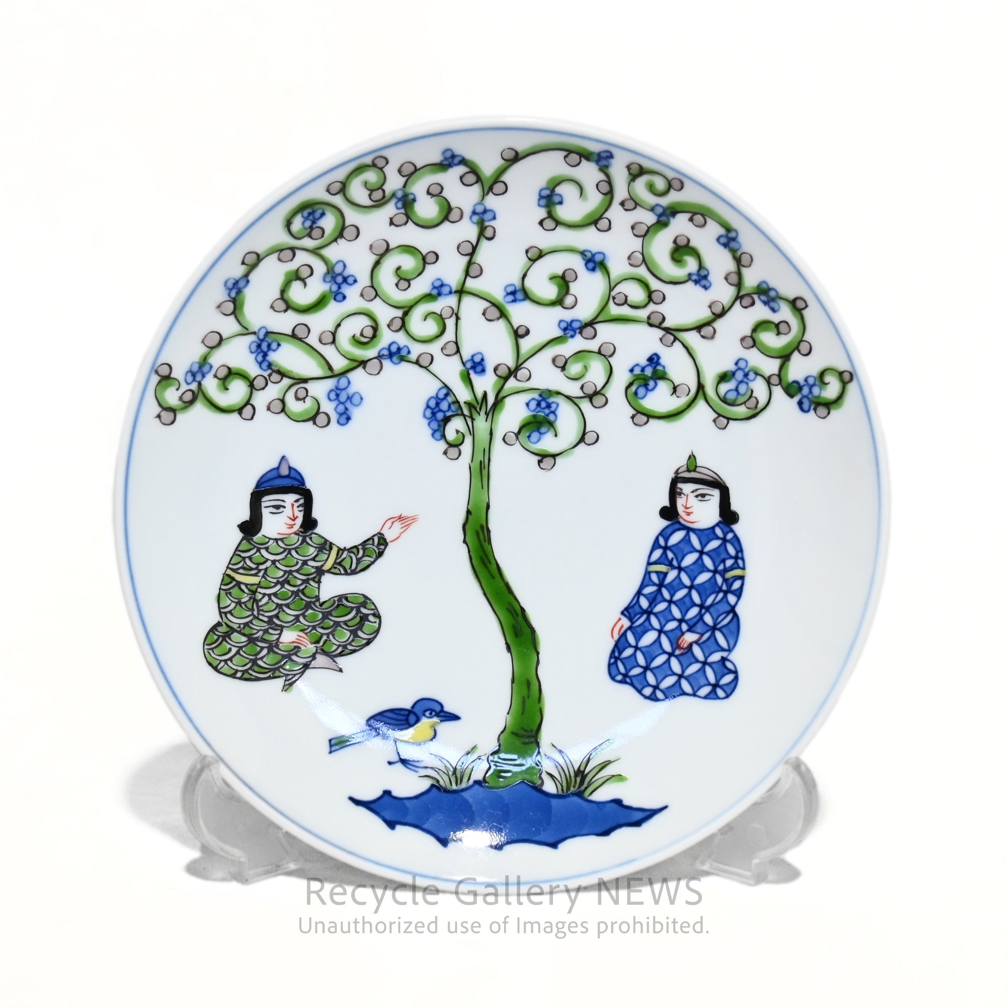 源右衛門 染綿 ミナイ手樹下美人 カップ＆ソーサー エナメル / Genemon Kiln Somenishiki Minai-te Lady Under a Tree Cup and saucer Enamel