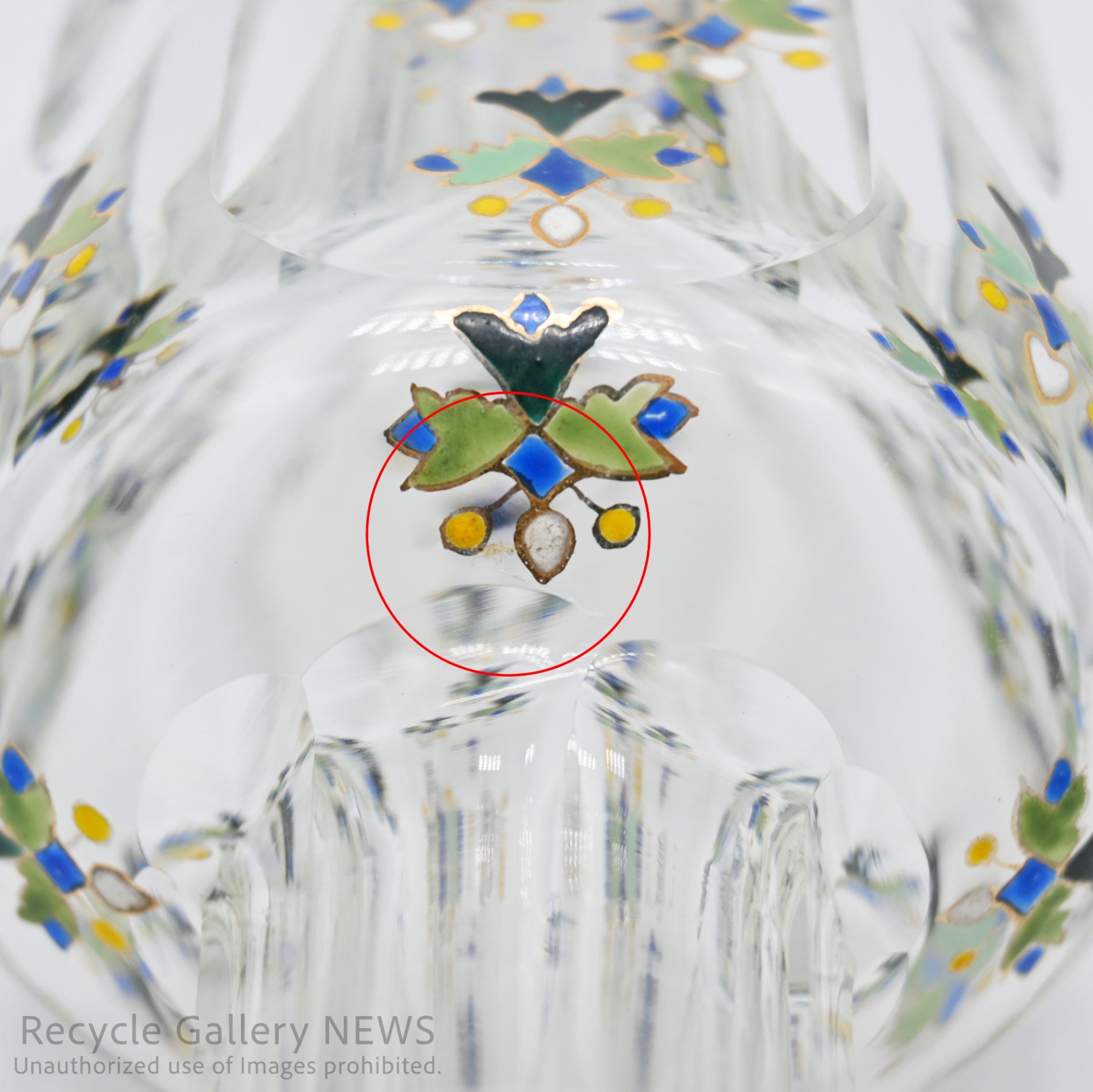 Vintage Yosai Art Glass Floral Vase / 窯彩硝子 花器 フラワーベース 小花柄 クリア レトロ