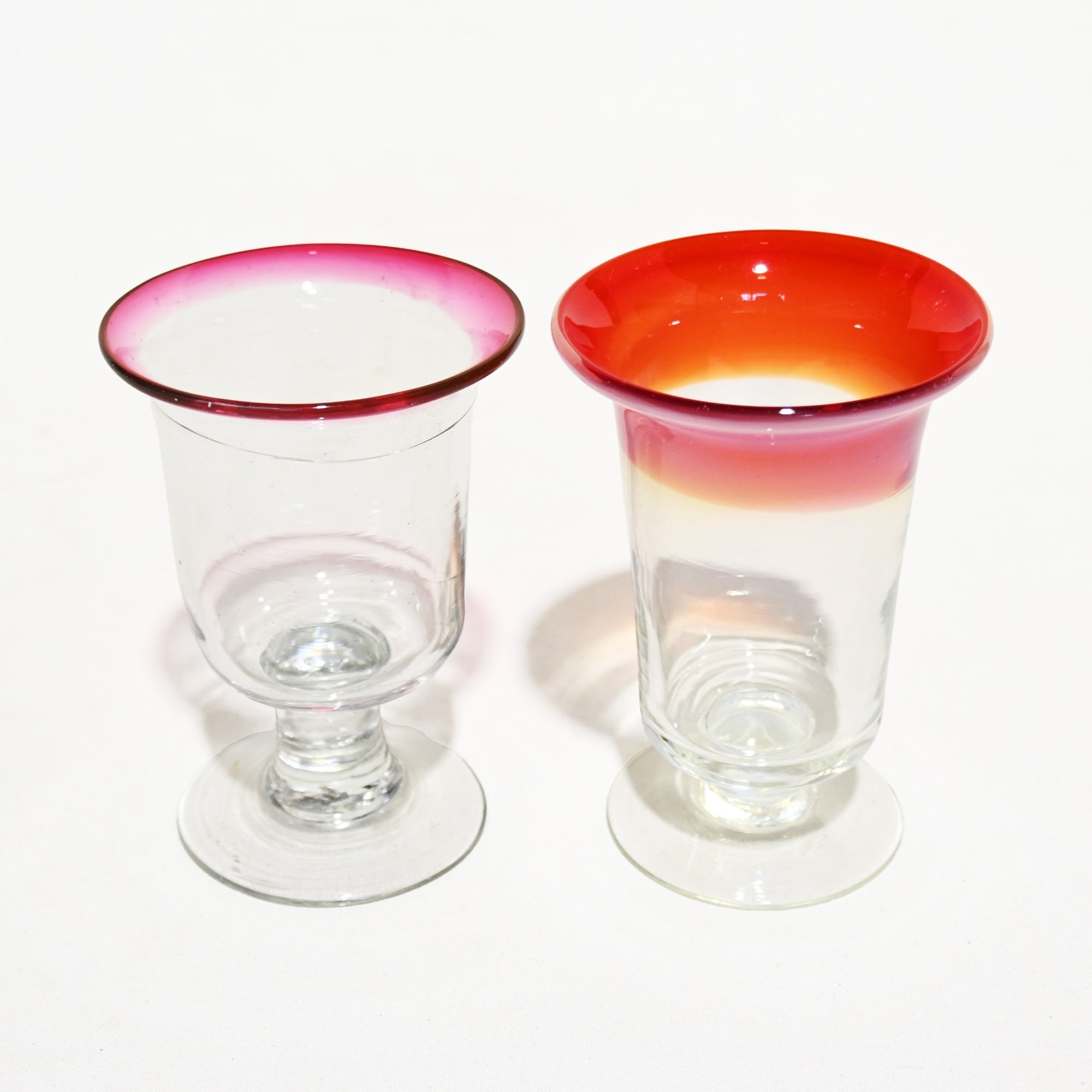 Vintage Japanese Blown Glass Vermilion Milky White Transparent Ice Cup Parfait Glass / ヴィンテージ 和ガラス 吹きガラス 朱色 乳白色 透明 氷コップ パフェグラス