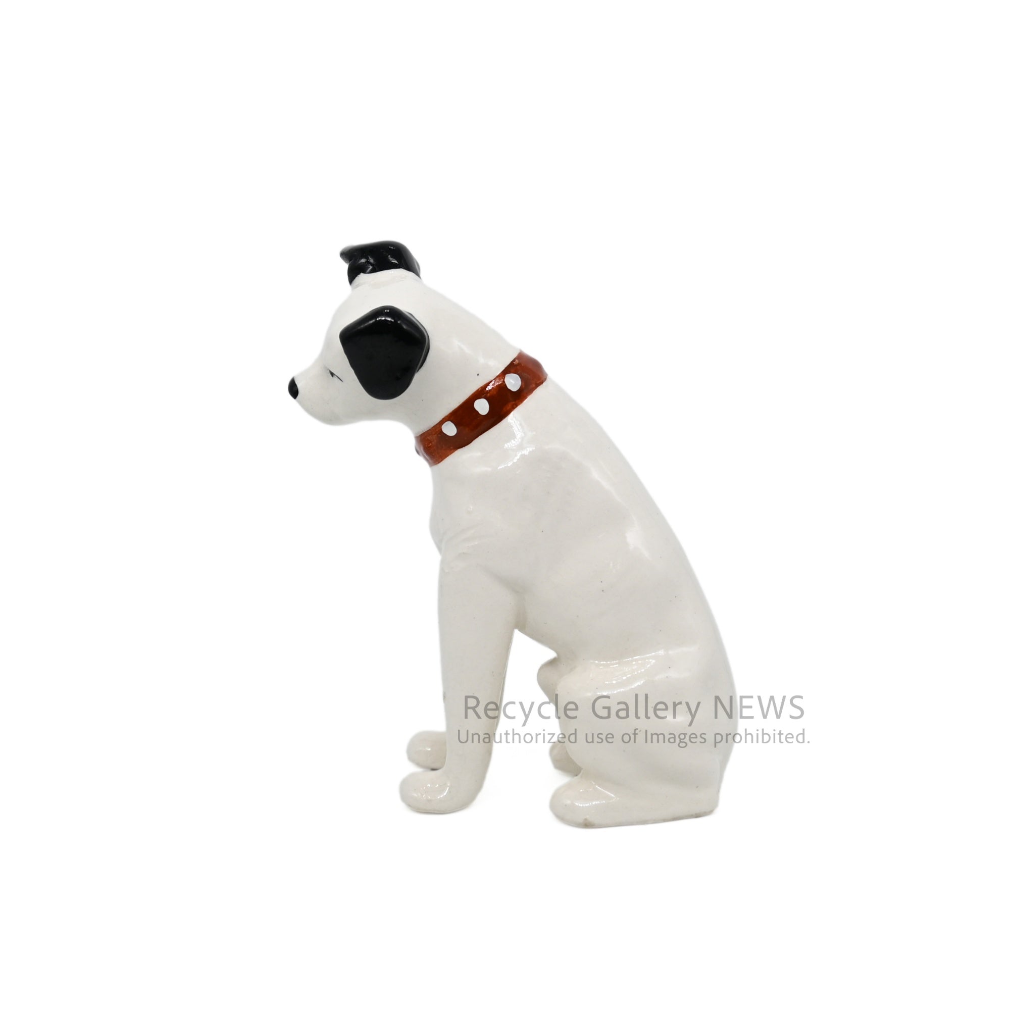 His Master's Voice "Nipper" Hand-Painted Ceramic Dog Figurine Miniature Victor White / 『主人の声』ビクター犬 ニッパー ハンドペイント 陶器フィギュリン ミニチュア オブジェ 犬の置物 オーディオ レトロ 白