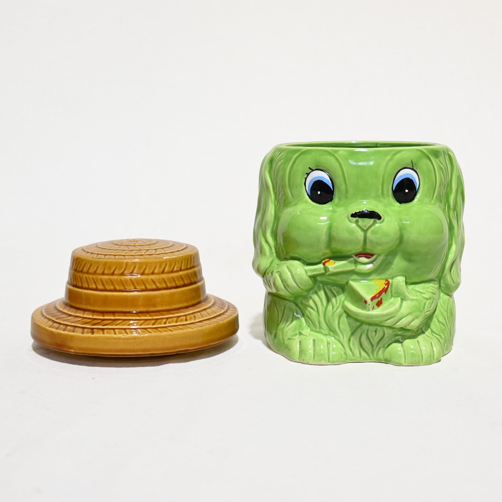 Green Dog Cookie Jar Pot Trinket Box Retro Japan Vintage / グリーンドッグ クッキージャー 昭和レトロ 犬 小物入れ ポット 日本 ヴィンテージ