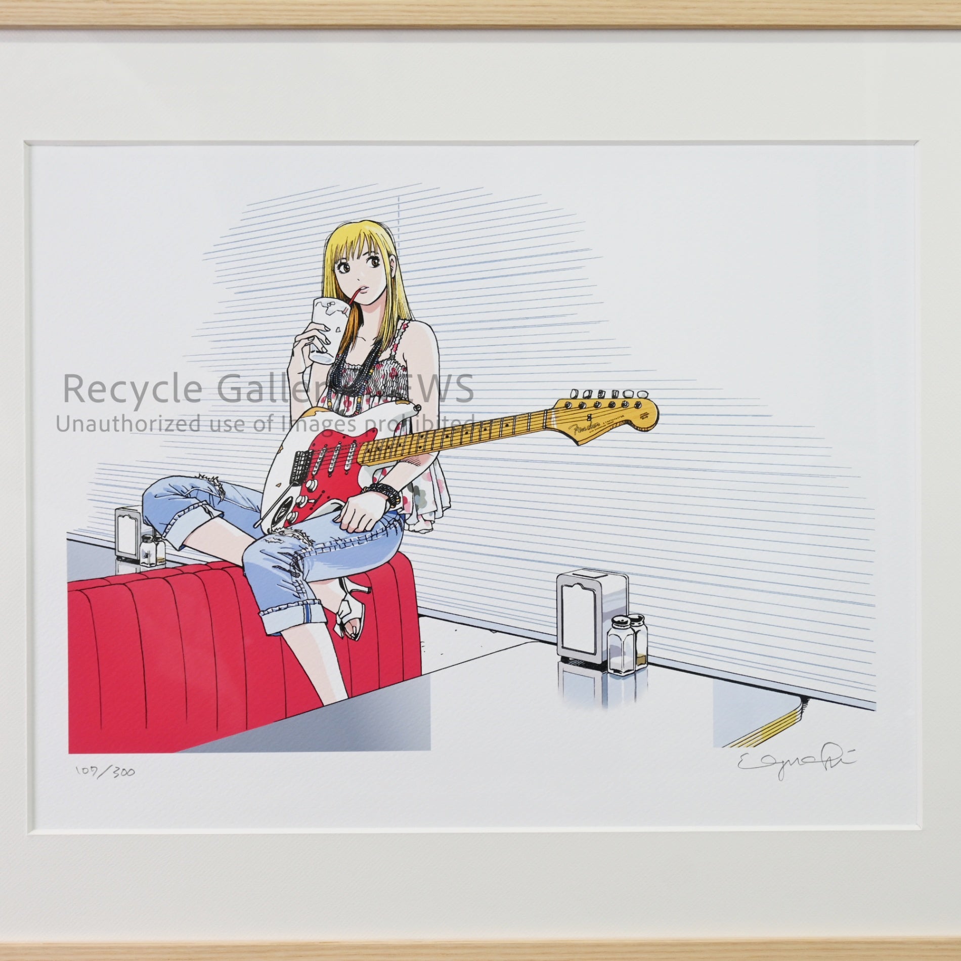 Hisashi Eguchi "Stop!! Hibari-kun! Stratocaster" Lithograph High-Definition Giclée Print Japanese Pop Art / 江口寿史 ”ストップ!!ひばりくん! ストラトキャスター” リトグラフ 高精細ジークレー版画 日本 ポップアート