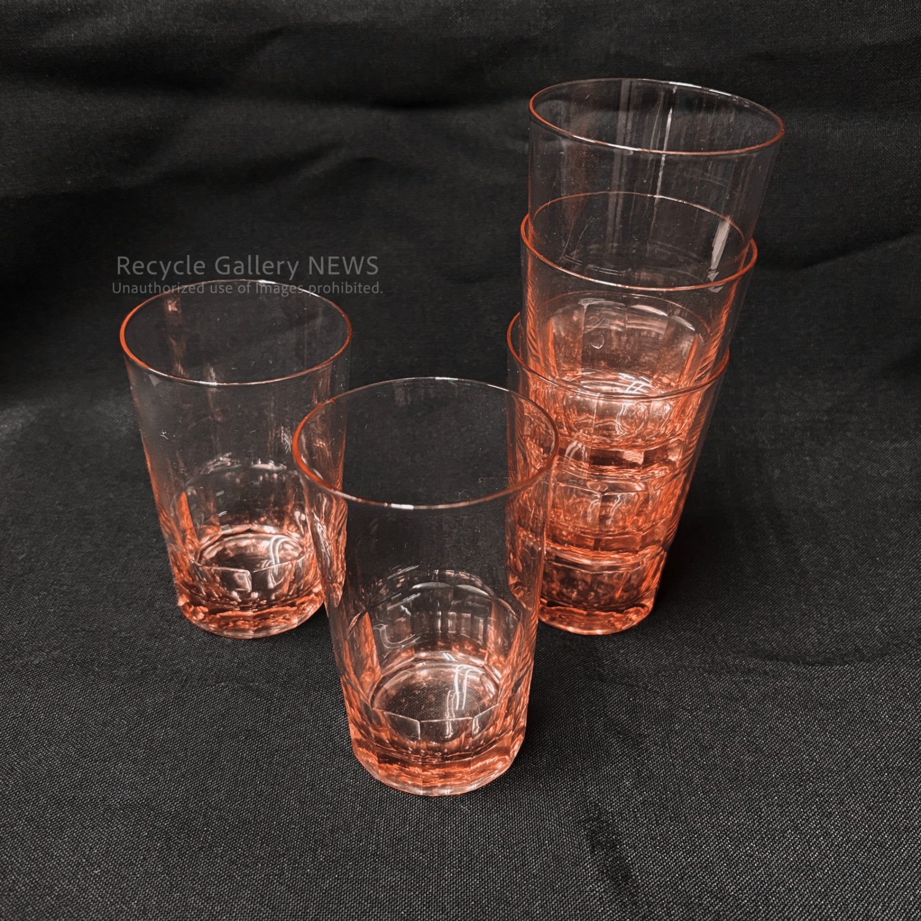 Vintage pink pressed glass set (5 pieces) Japan Retro / 昭和レトロ ピンク グラス 5点セット プレスガラス 当時物