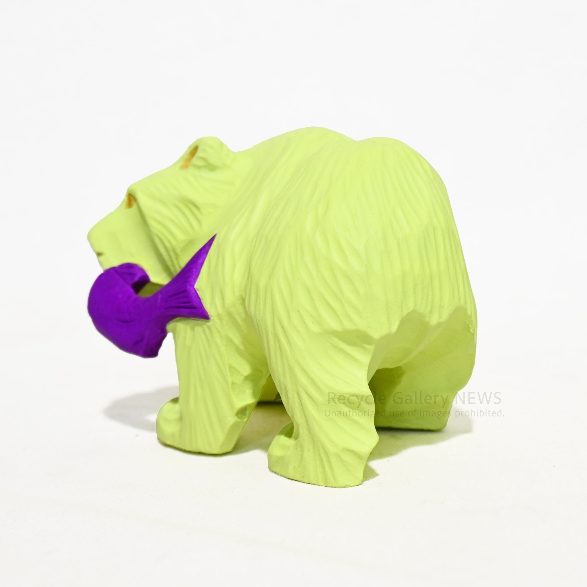 Repainted wooden carved bear Neon yellow Colorful objet Japanese
