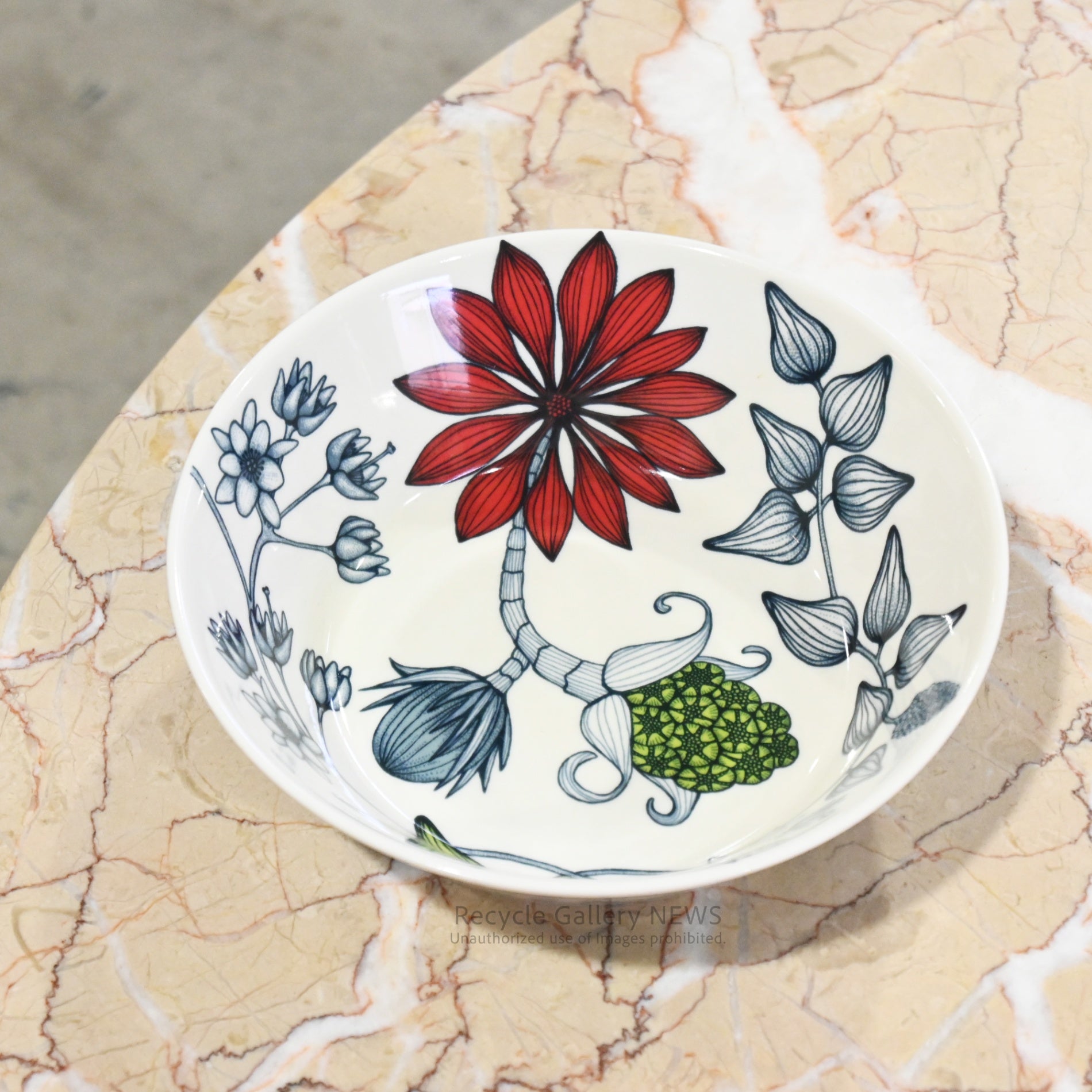 ARABIA Runo Summer Ray Finland Floral 16.5cm Bowl Old Backstamp Scandinavian Style / アラビア ルノ サマーレイ 16.5cmボウル フィンランド  花柄 北欧 旧スタンプ