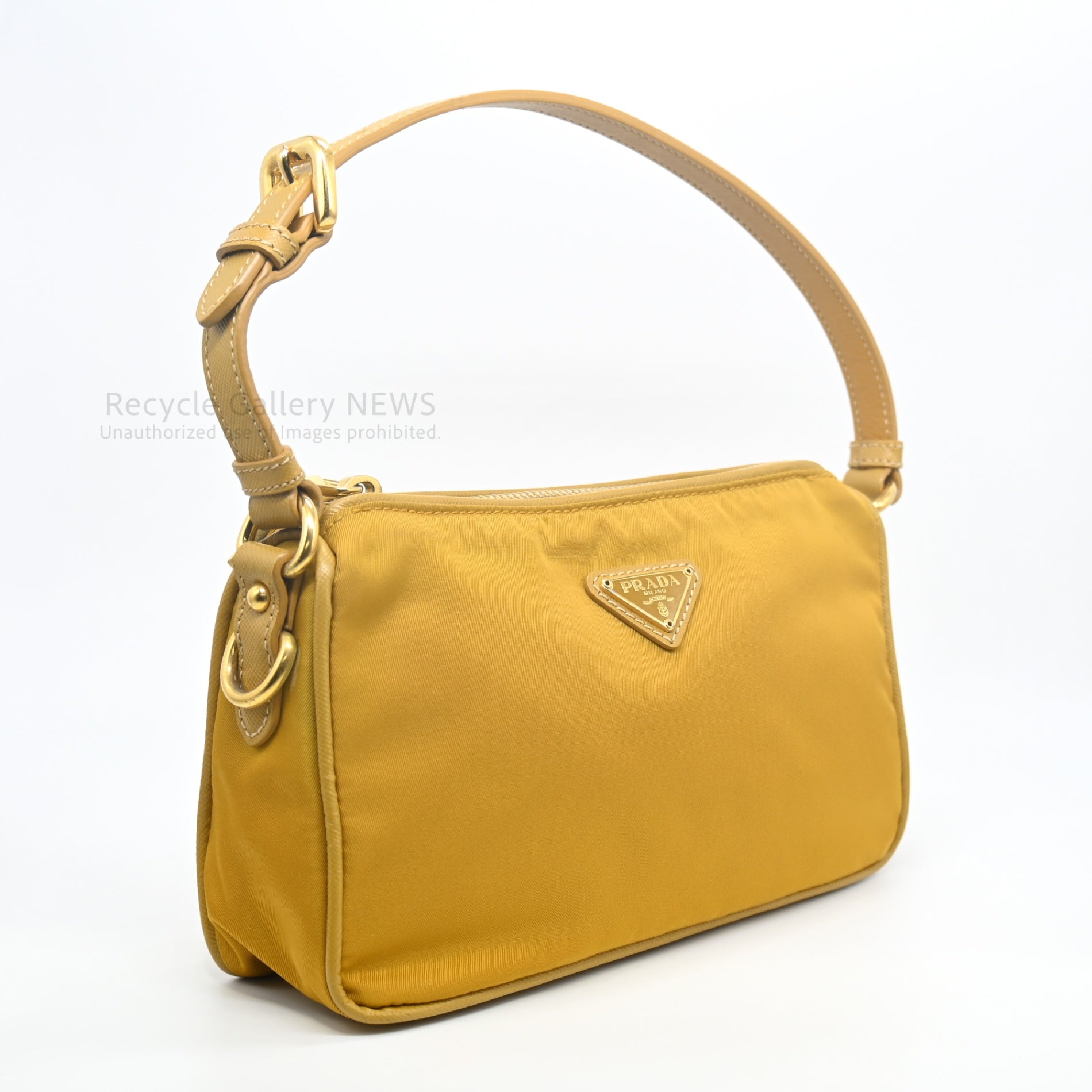 PRADA Triangle Logo Nylon Mini Pouch Mustard Yellow / プラダ ナイロンポーチ ミニバッグ ハンドバッグ マスタードイエロー