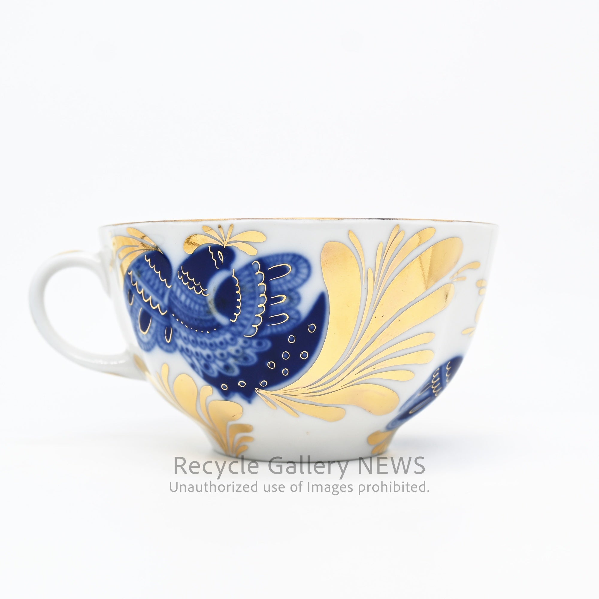 Lomonosov Golden Garden C&S Russian Porcelain White Blue Gold / ロモノーソフ 黄金の庭 カップ＆ソーサー ロシア食器 白 青 金