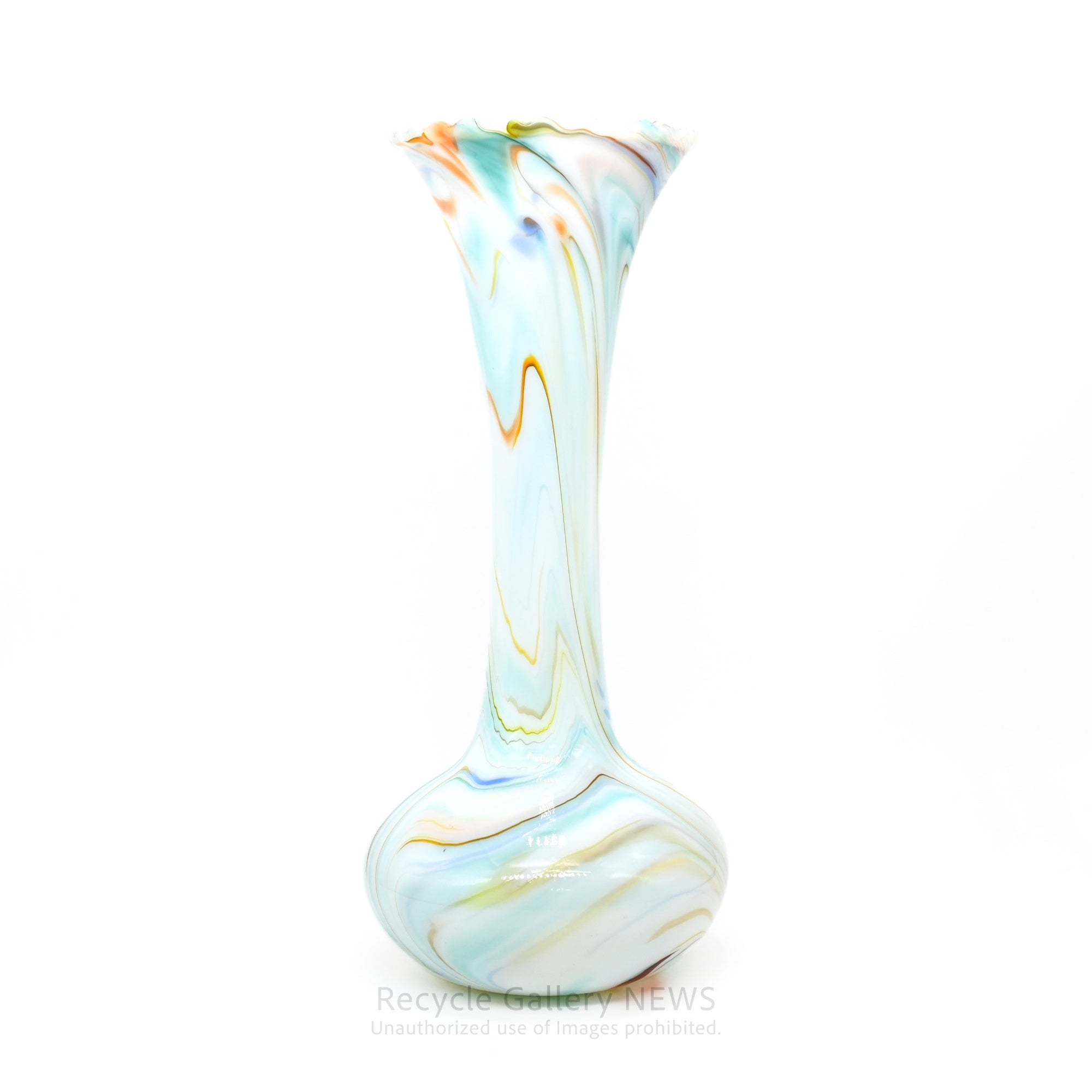 Milky Marble Glass Vase Retro Modern Art Glass / ミルキー マーブル ガラス フラワーベース 花瓶 乳白色 レトロモダン アートガラス