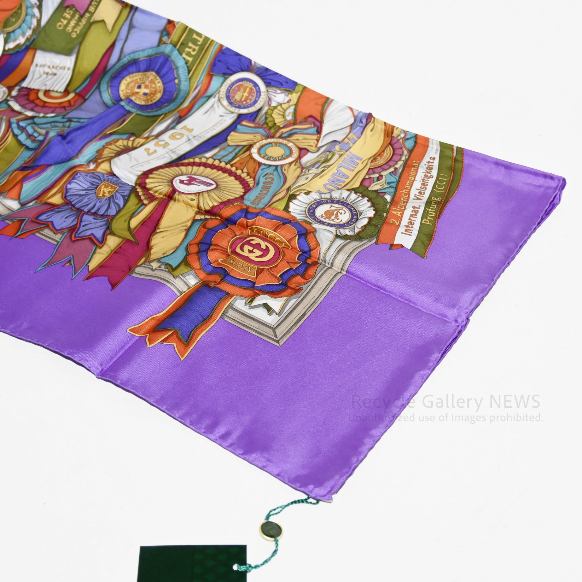GUCCI Large Scarf Rosette Pattern Unused Silk Medal Ribbon Purple
