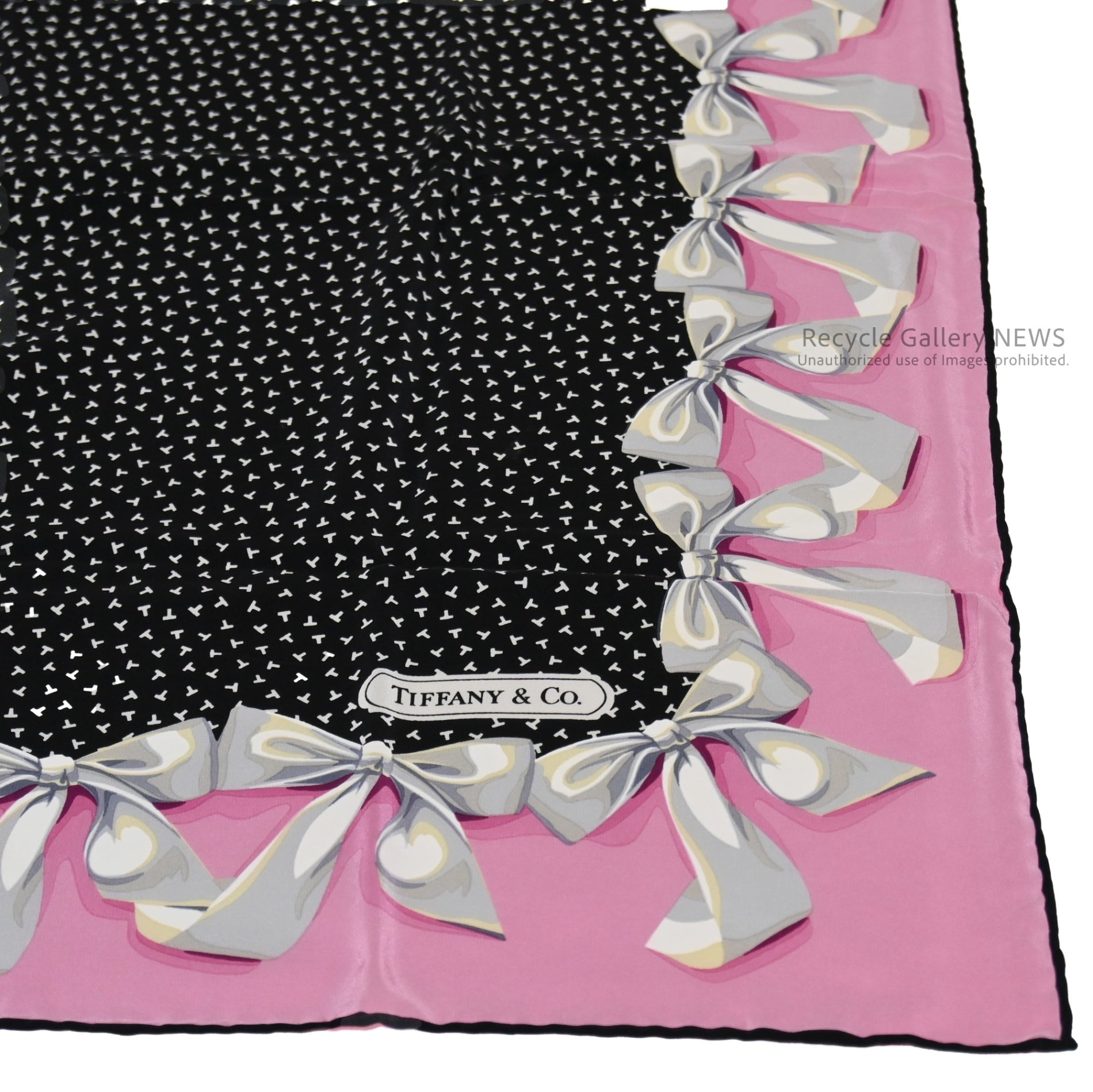 Tiffany Ribbon scarf Pink and black / ティファニー リボン柄 スカーフ ピンク 黒