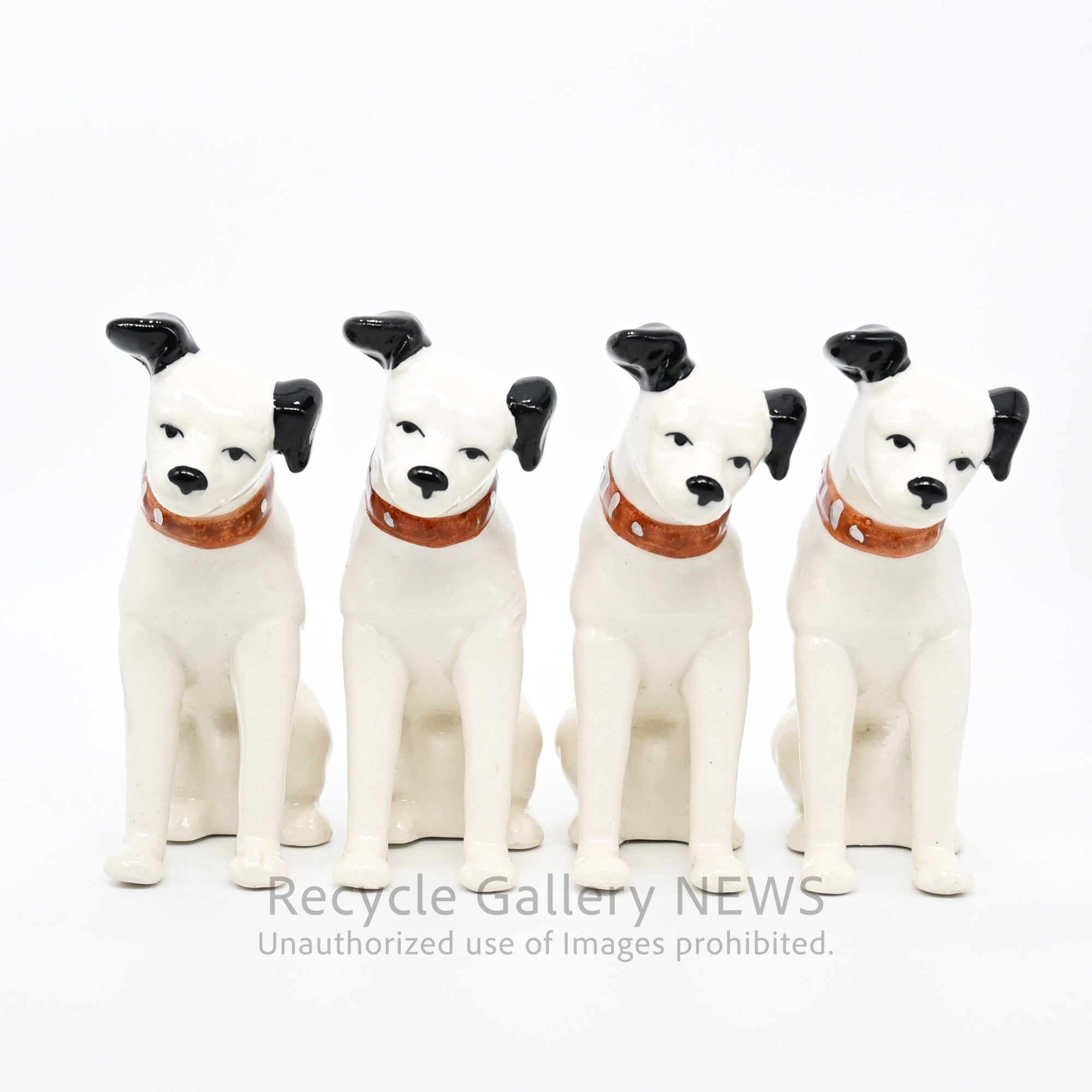 His Master's Voice "Nipper" Hand-Painted Ceramic Dog Figurine Miniature Victor White / 『主人の声』ビクター犬 ニッパー ハンドペイント 陶器フィギュリン ミニチュア オブジェ 犬の置物 オーディオ レトロ 白