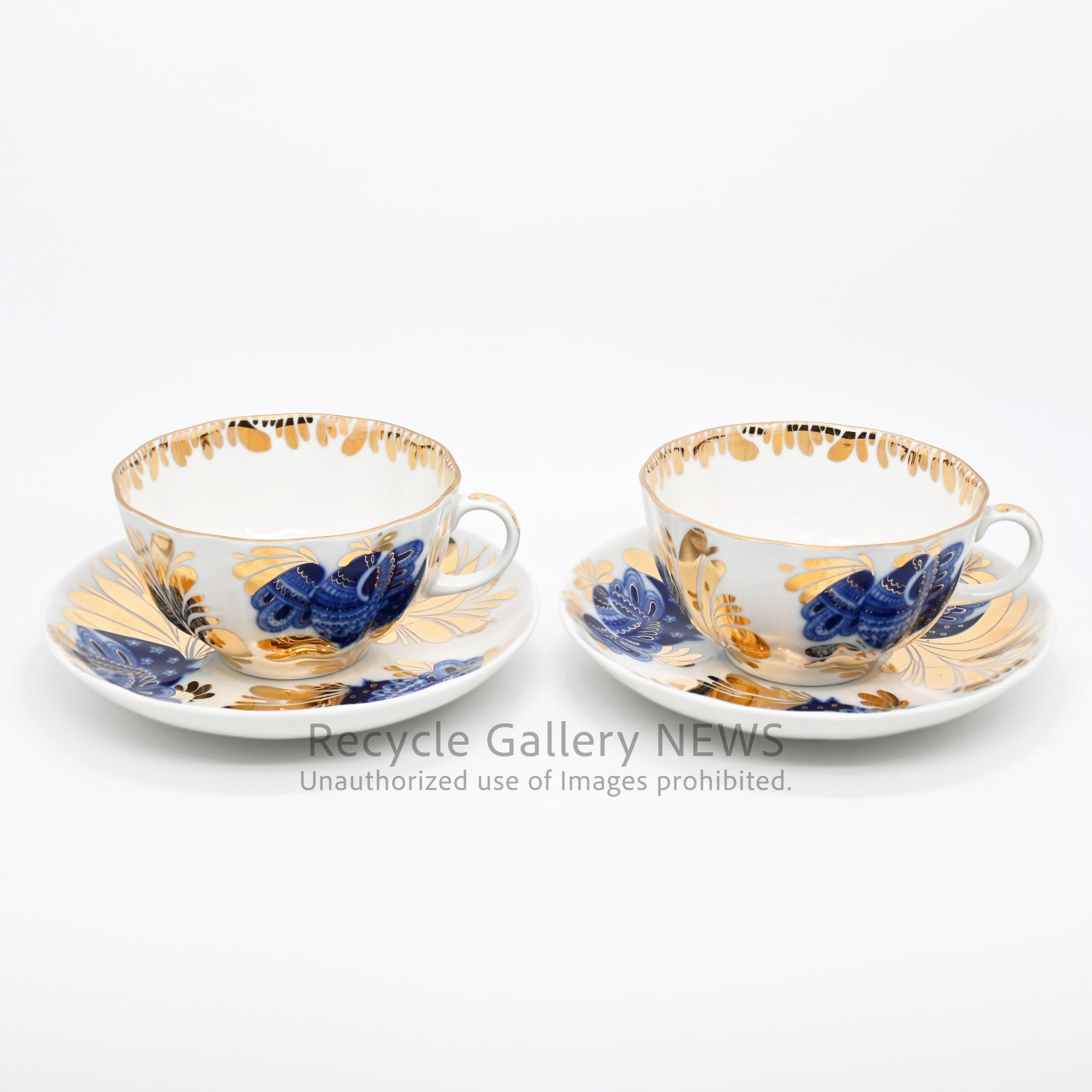 Lomonosov Golden Garden C&S Russian Porcelain White Blue Gold / ロモノーソフ 黄金の庭 カップ＆ソーサー ロシア食器 白 青 金