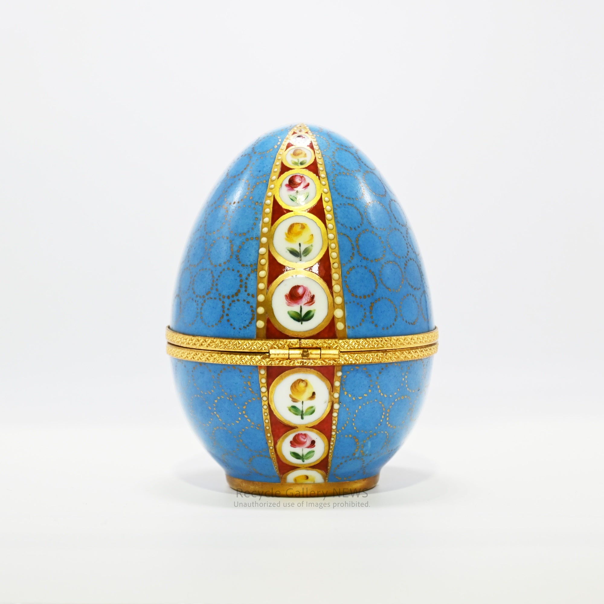 France Limoges Egg-shaped trinket box High-quality Porcelain Brass / フランス リモージュ 卵型小物入 高級陶磁器 真鍮