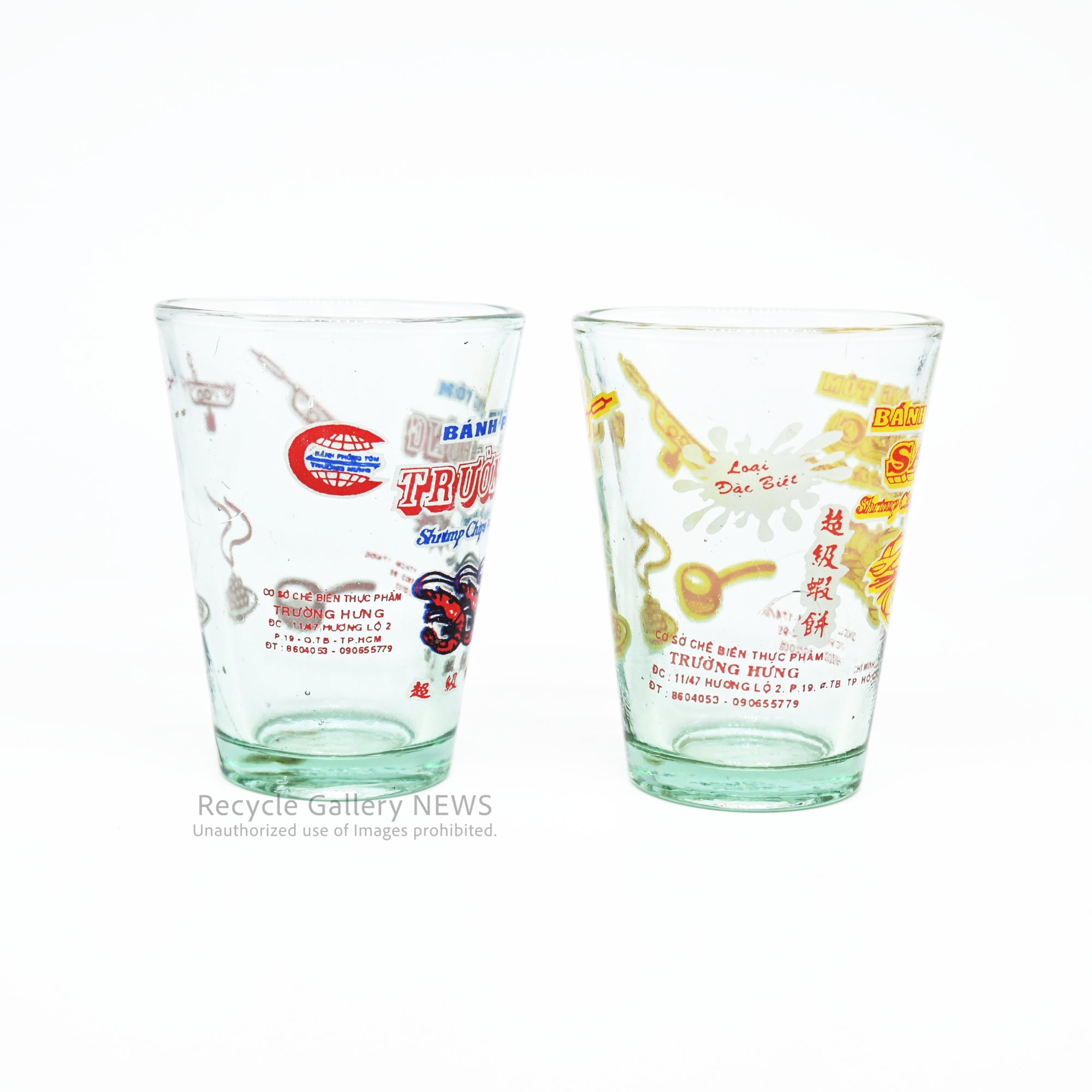 Vietnamese Shrimp Cracker Bánh phồng tôm Shot Glass Yellow / Red East Asian Goods / ベトナム エビ煎餅 バインフォントム ショットグラス 黄赤 / 赤青 東アジア雑貨