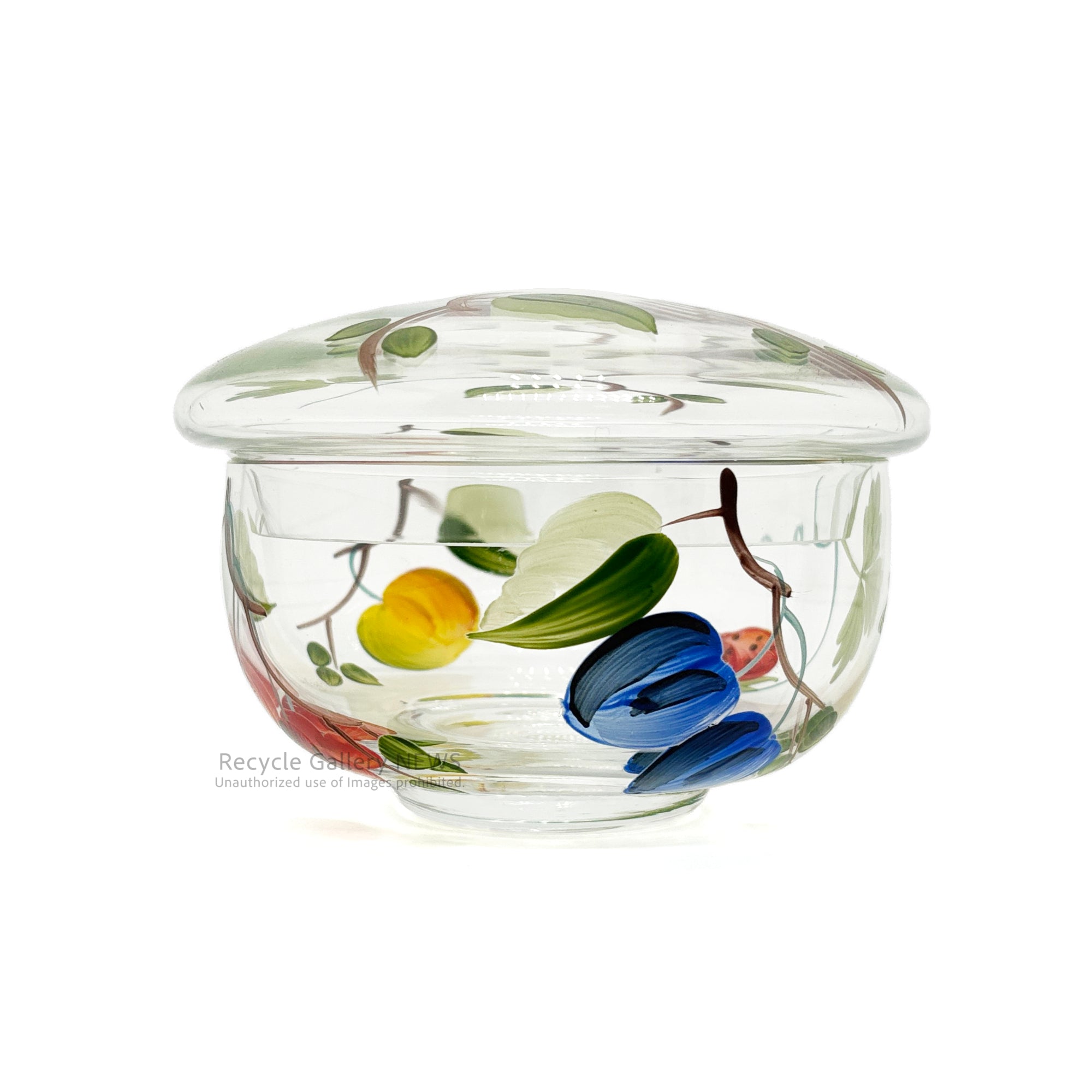 Felunion Fruit-patterned glass candy pot / small item container Hungary / フェルニオン フルーツ柄 キャンディポット ガラス 小物入れ ハンガリー