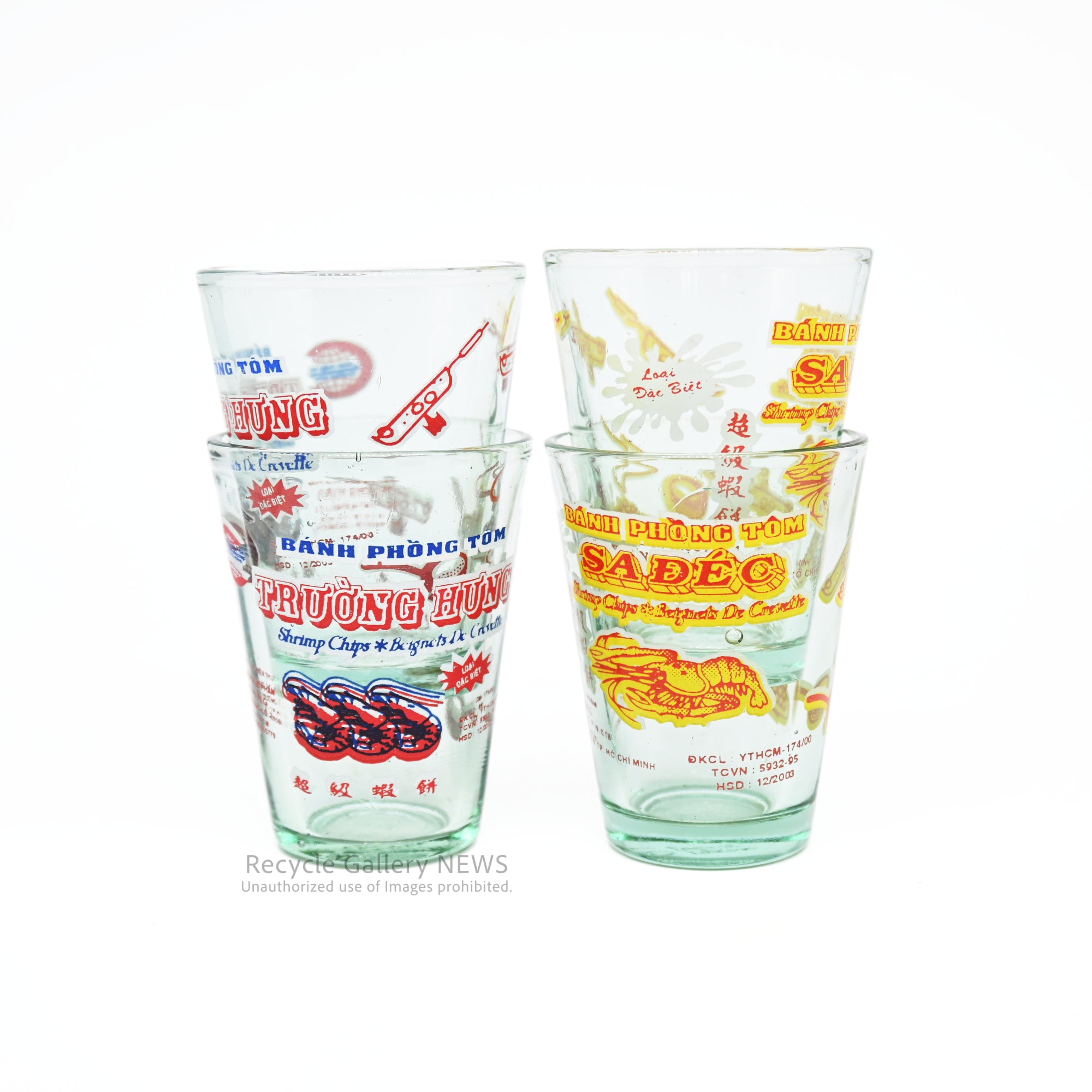 Vietnamese Shrimp Cracker Bánh phồng tôm Shot Glass Yellow / Red East Asian Goods / ベトナム エビ煎餅 バインフォントム ショットグラス 黄赤 / 赤青 東アジア雑貨