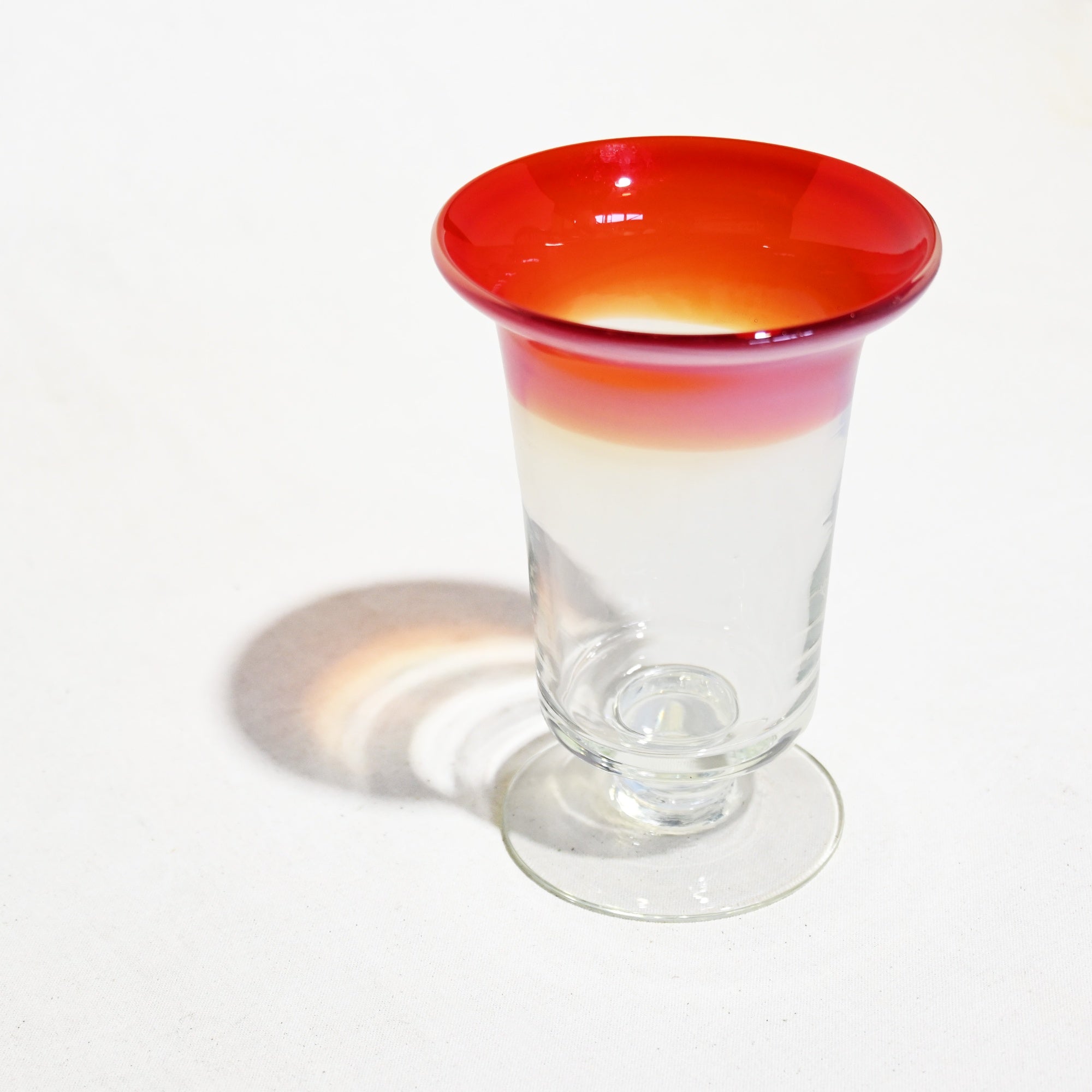 Vintage Japanese Blown Glass Vermilion Milky White Transparent Ice Cup Parfait Glass / ヴィンテージ 和ガラス 吹きガラス 朱色 乳白色 透明 氷コップ パフェグラス