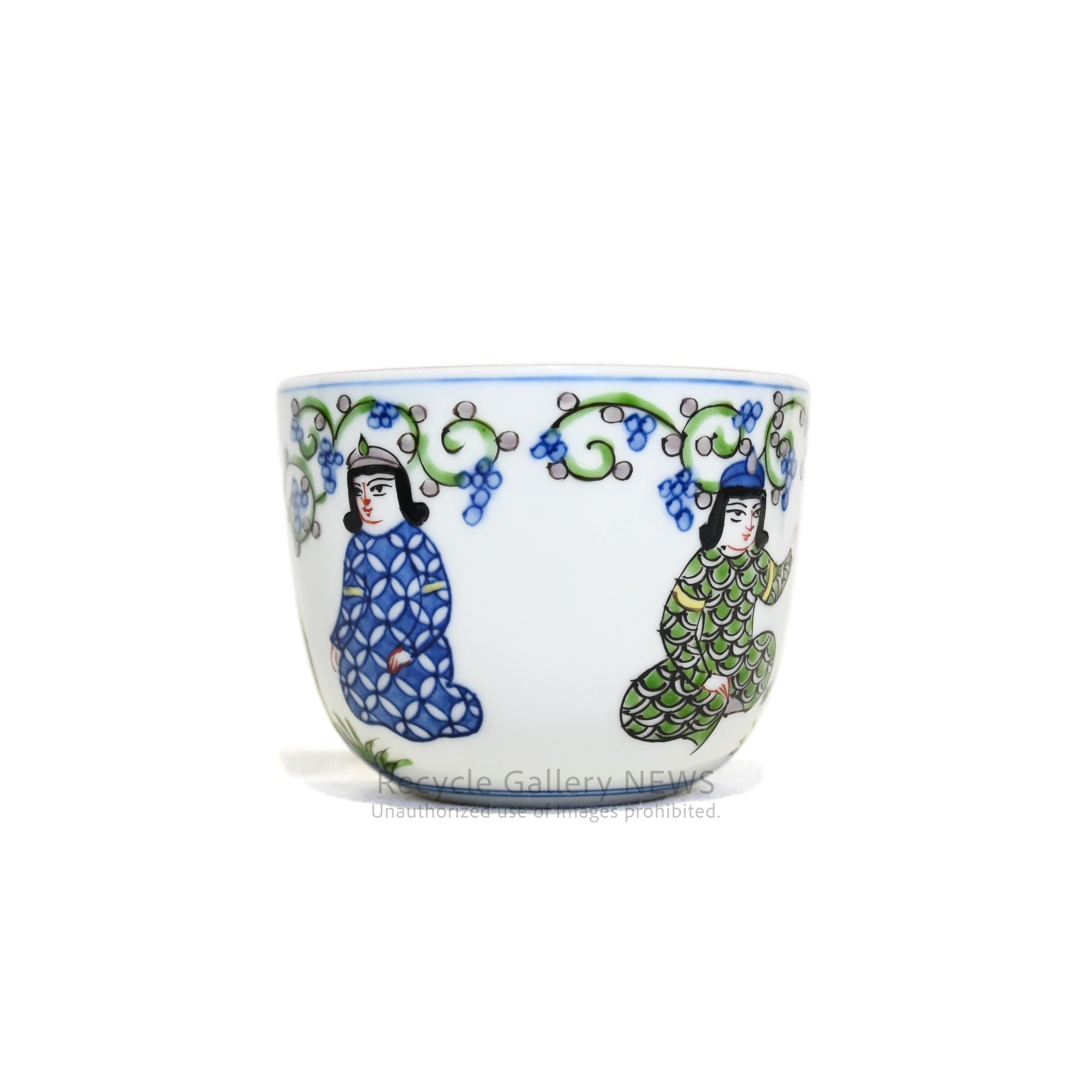 源右衛門 染綿 ミナイ手樹下美人 カップ＆ソーサー エナメル / Genemon Kiln Somenishiki Minai-te Lady Under a Tree Cup and saucer Enamel