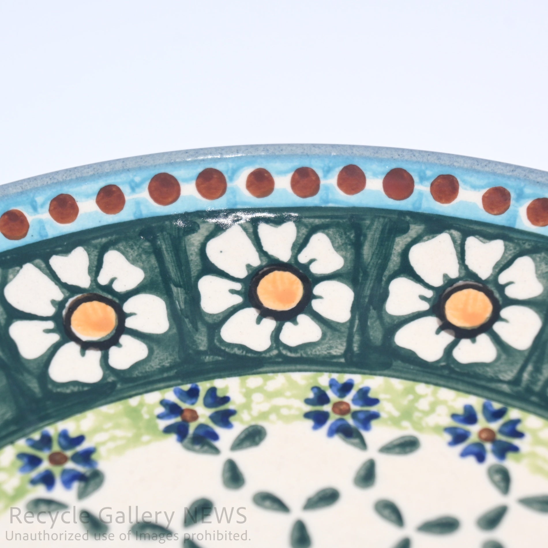 WIZA Handmade Bolesławiec Polish Pottery Floral Plate Blue Green / ウィザ社 ポーリッシュポタリー 皿 プレート 青 緑 花柄 ハンドメイド ポーランド陶器