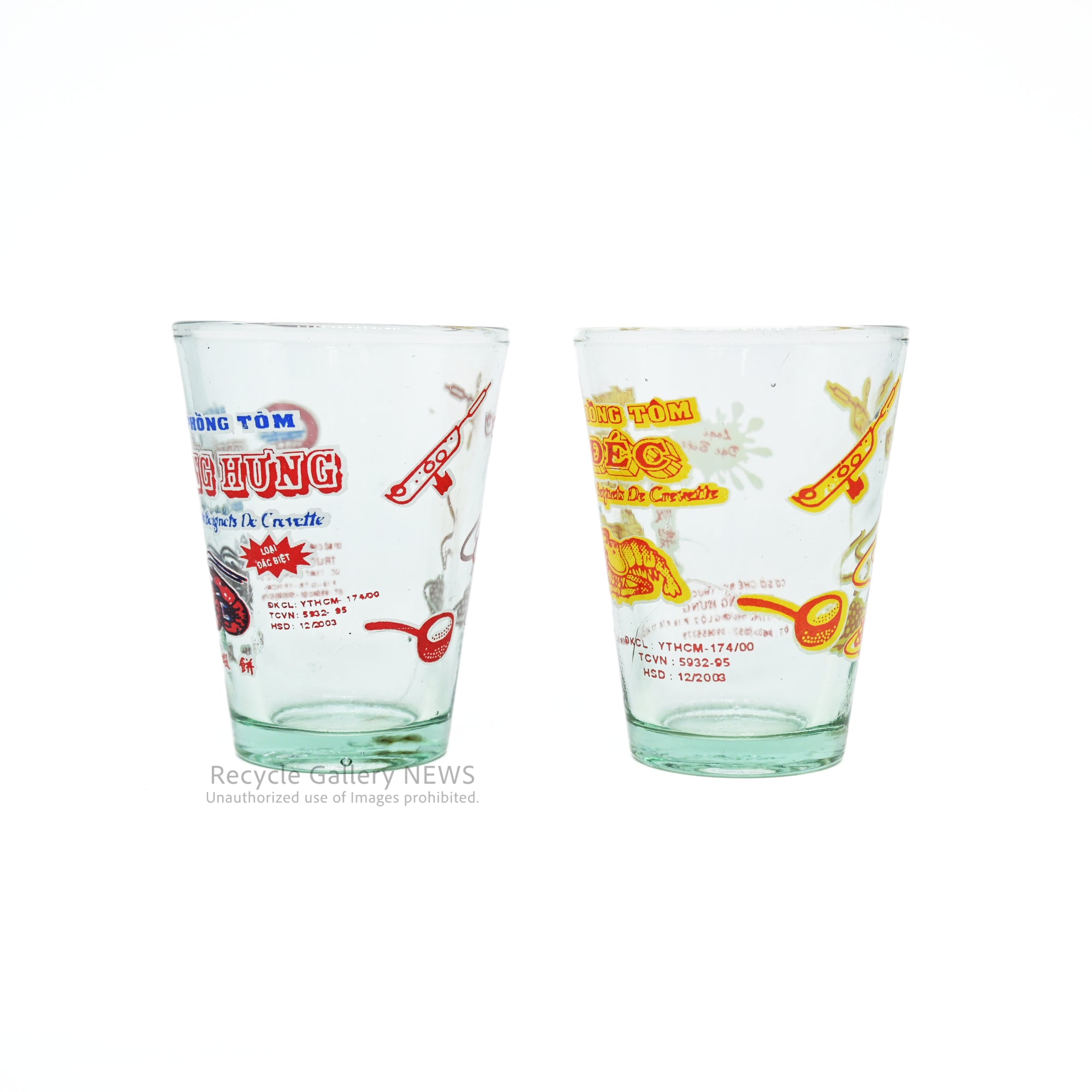 Vietnamese Shrimp Cracker Bánh phồng tôm Shot Glass Yellow / Red East Asian Goods / ベトナム エビ煎餅 バインフォントム ショットグラス 黄赤 / 赤青 東アジア雑貨