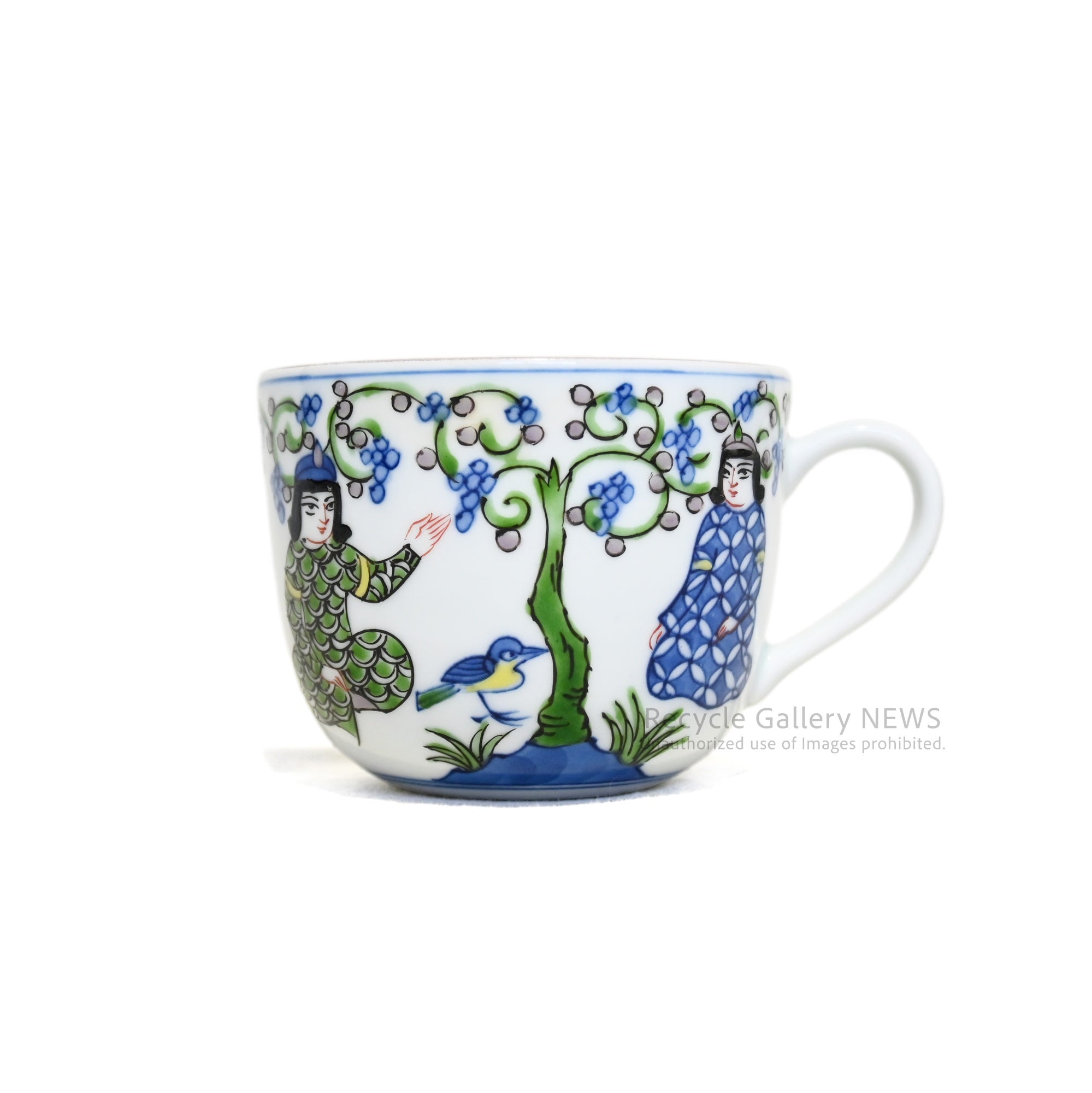 源右衛門 染綿 ミナイ手樹下美人 カップ＆ソーサー エナメル / Genemon Kiln Somenishiki Minai-te Lady Under a Tree Cup and saucer Enamel