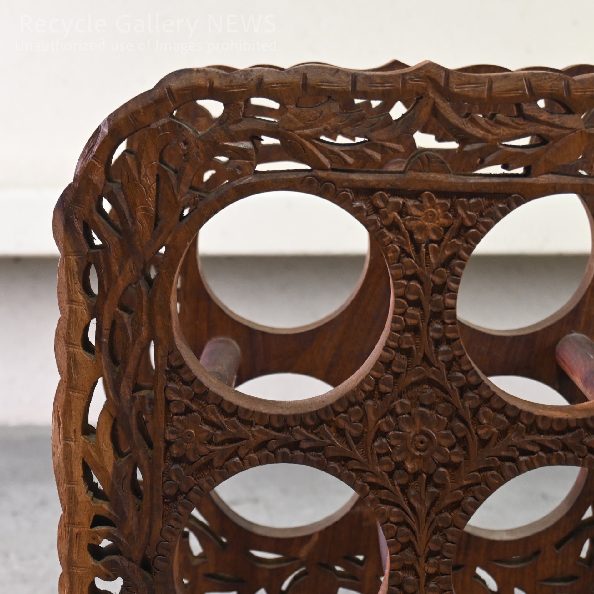 Indian Hand-Carved Wooden Wine Rack Dark Brown Oriental Boho
