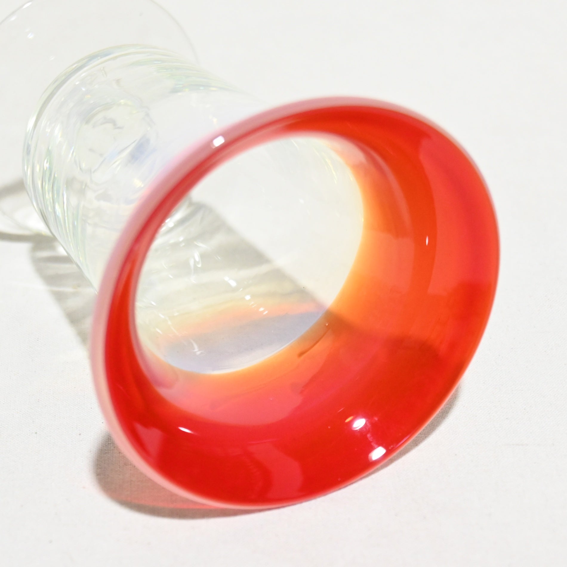 Vintage Japanese Blown Glass Vermilion Milky White Transparent Ice Cup Parfait Glass / ヴィンテージ 和ガラス 吹きガラス 朱色 乳白色 透明 氷コップ パフェグラス