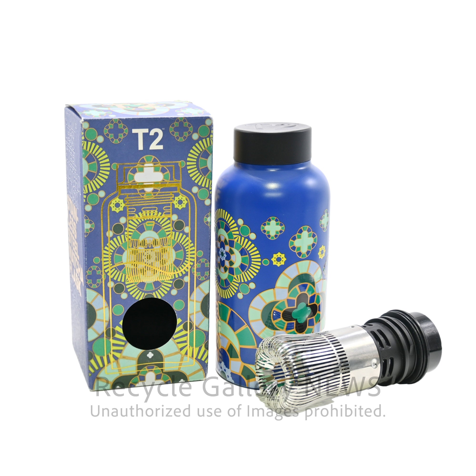 T2 tea Palazzo 300ml Stainless Steel Tumbler with Built-in Tea Strainer Australia / T2 パラッツォ 地中海風タイルデザイン 300ml 茶漉し内蔵 タンブラー ステンレス オーストラリア