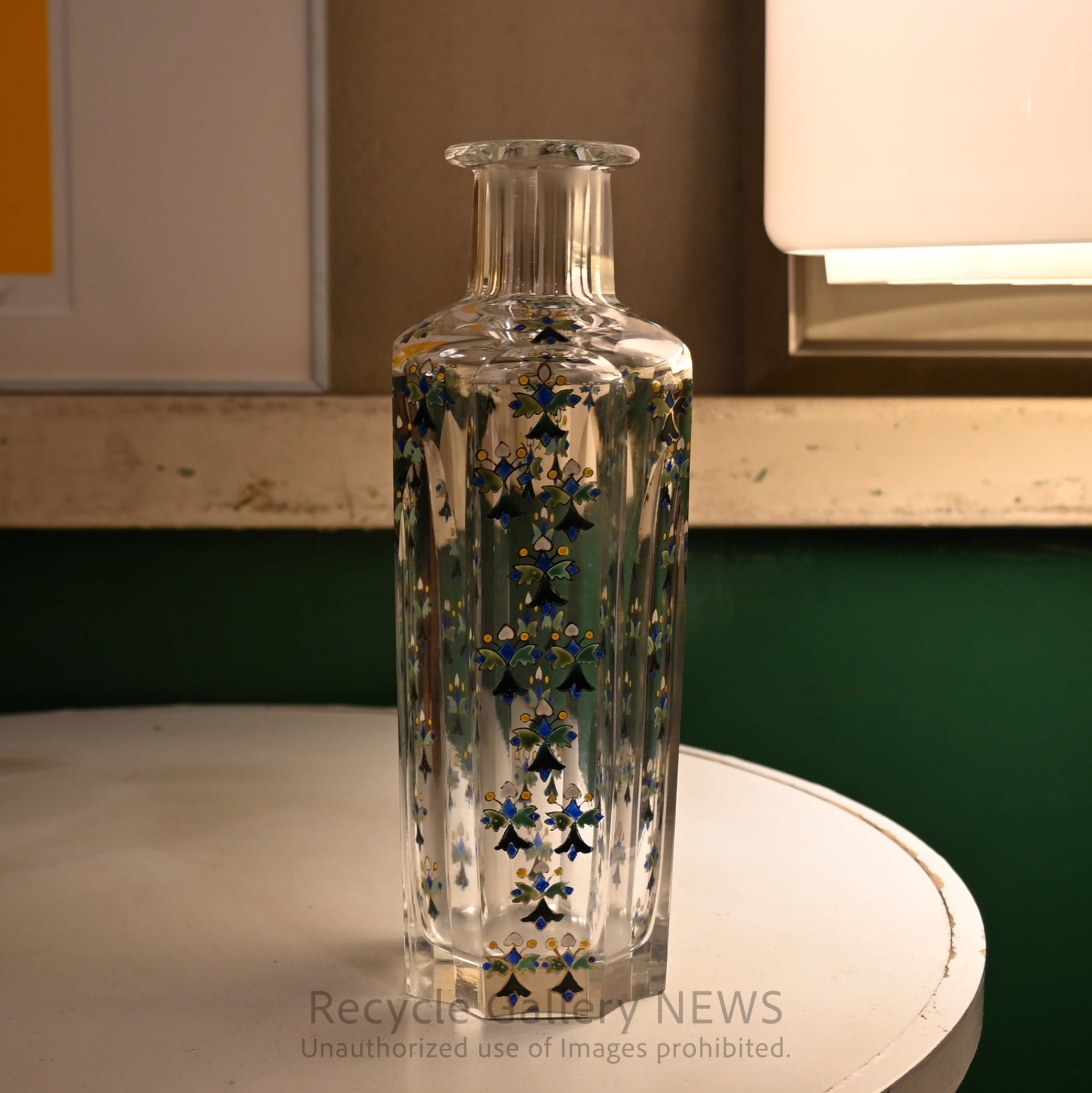 Vintage Yosai Art Glass Floral Vase / 窯彩硝子 花器 フラワーベース 小花柄 クリア レトロ