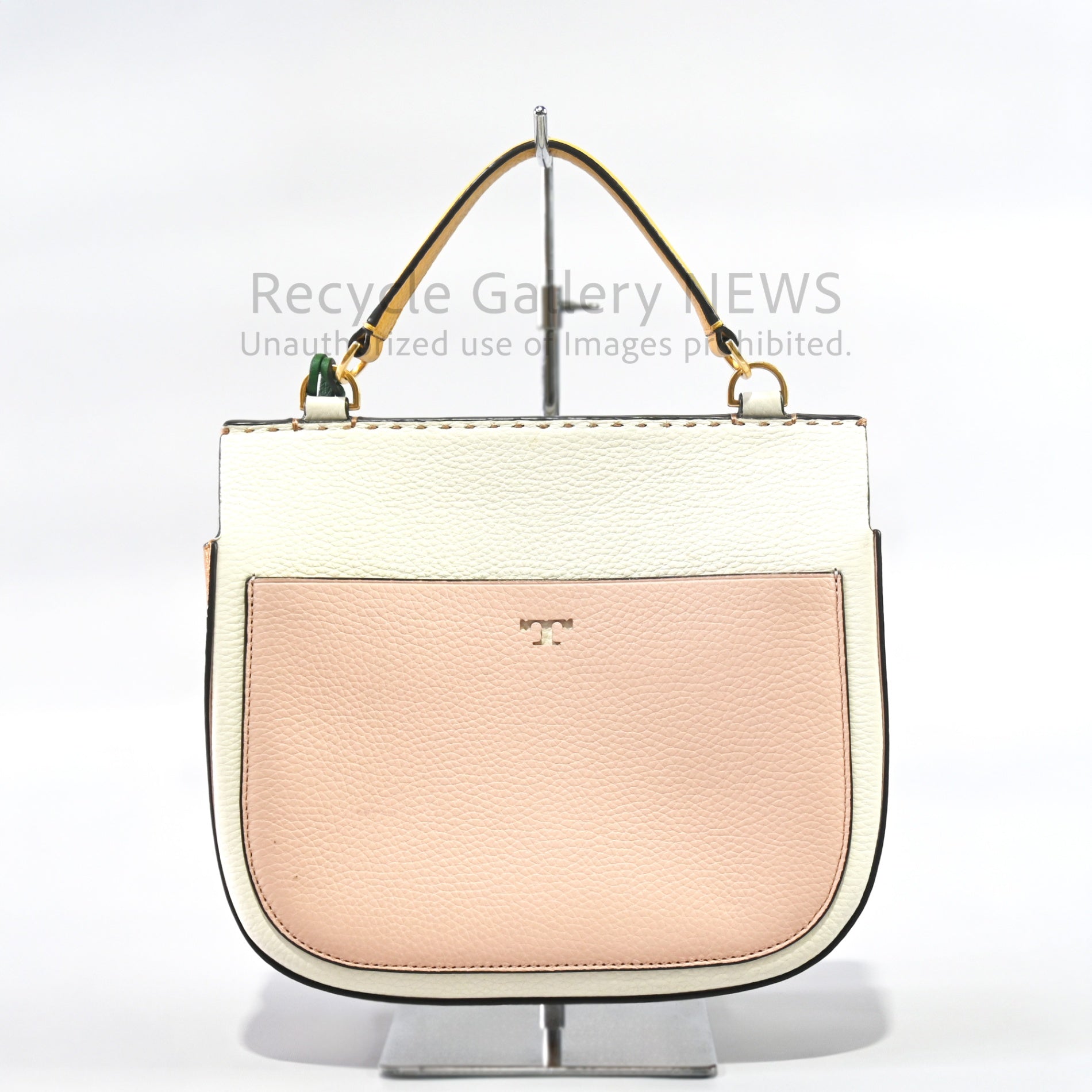 Tory Burch Mcgraw Botanical Appliqué Satchel Leather Bag / トリーバーチ マックグロー サッチェル レザー ハンドバッグ パッチワーク ベージュ ボタニカル