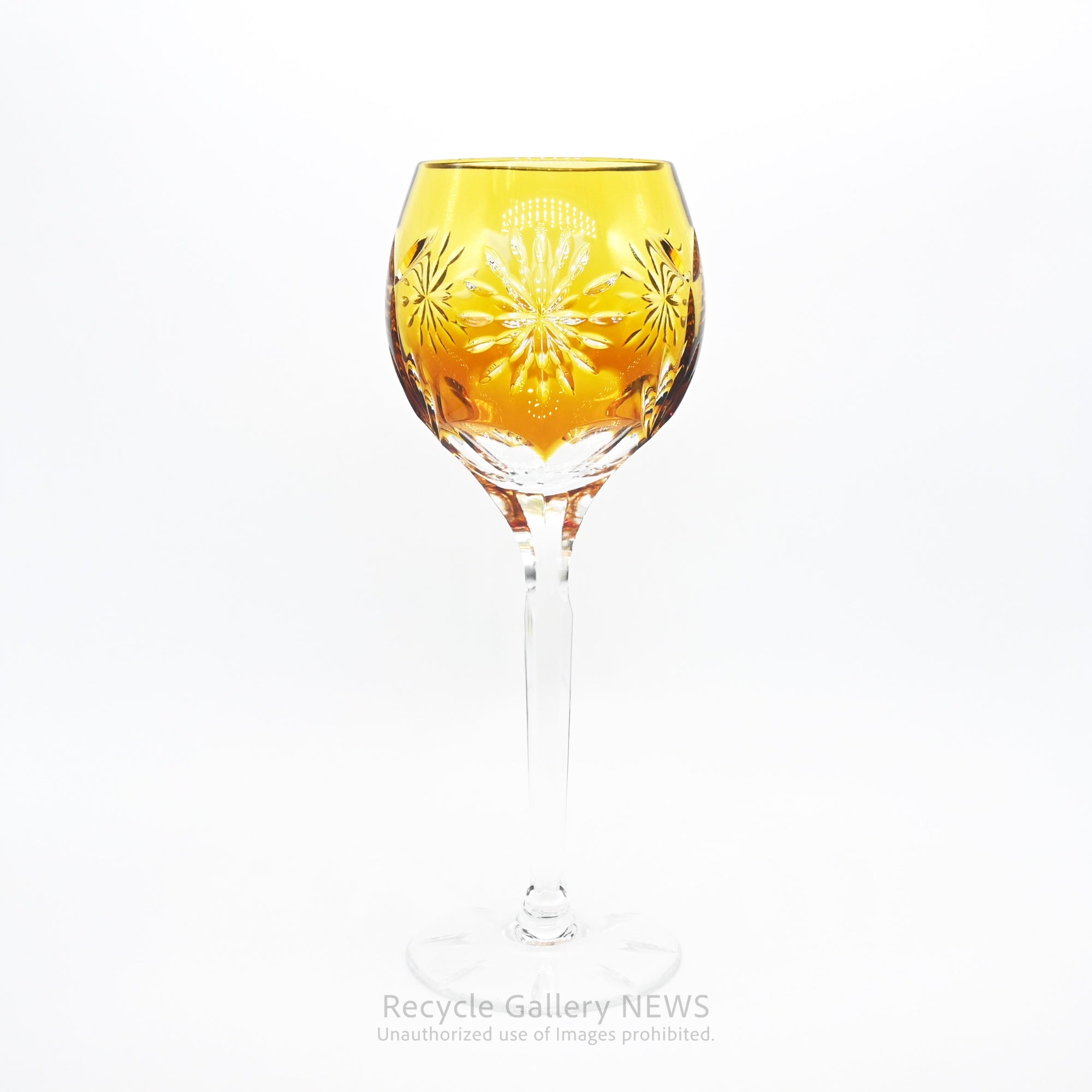 Golden Hour Cut Glass Wine Glass Amber Gradation Botanical Motif Retro / アンバーカラー 琥珀色 グラデーション カットガラス ワイングラス ボタニカルモチーフ レトロ