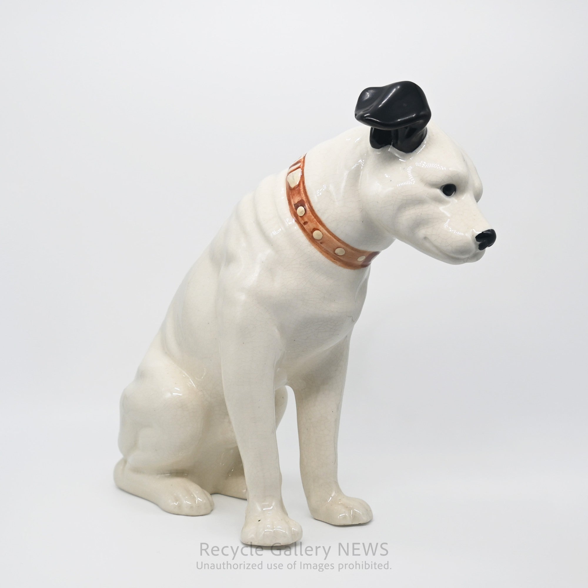 His Master's Voice "Nipper" Vintage Ceramic Dog Figurine Ornament Victor White / 『主人の声』ビクター犬 ニッパー 陶器フィギュリン オブジェ 犬の置物 オーディオ レトロ 白
