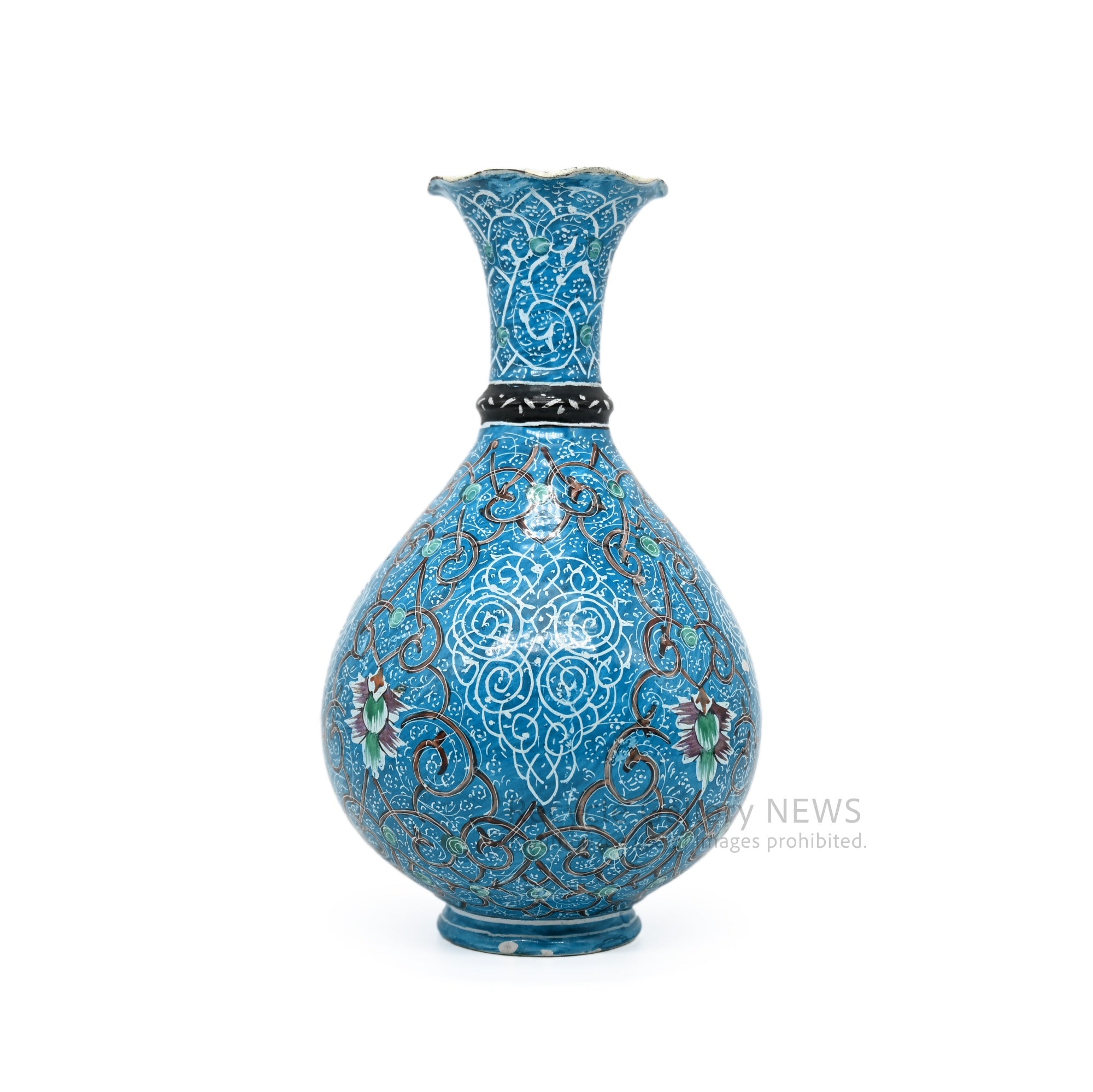 Vintage Oriental Floral Cloisonné Style Bud Vase Blue / 七宝風 唐草文様 花瓶 一輪挿し ターコイズブルー 青 オリエンタル アジアン