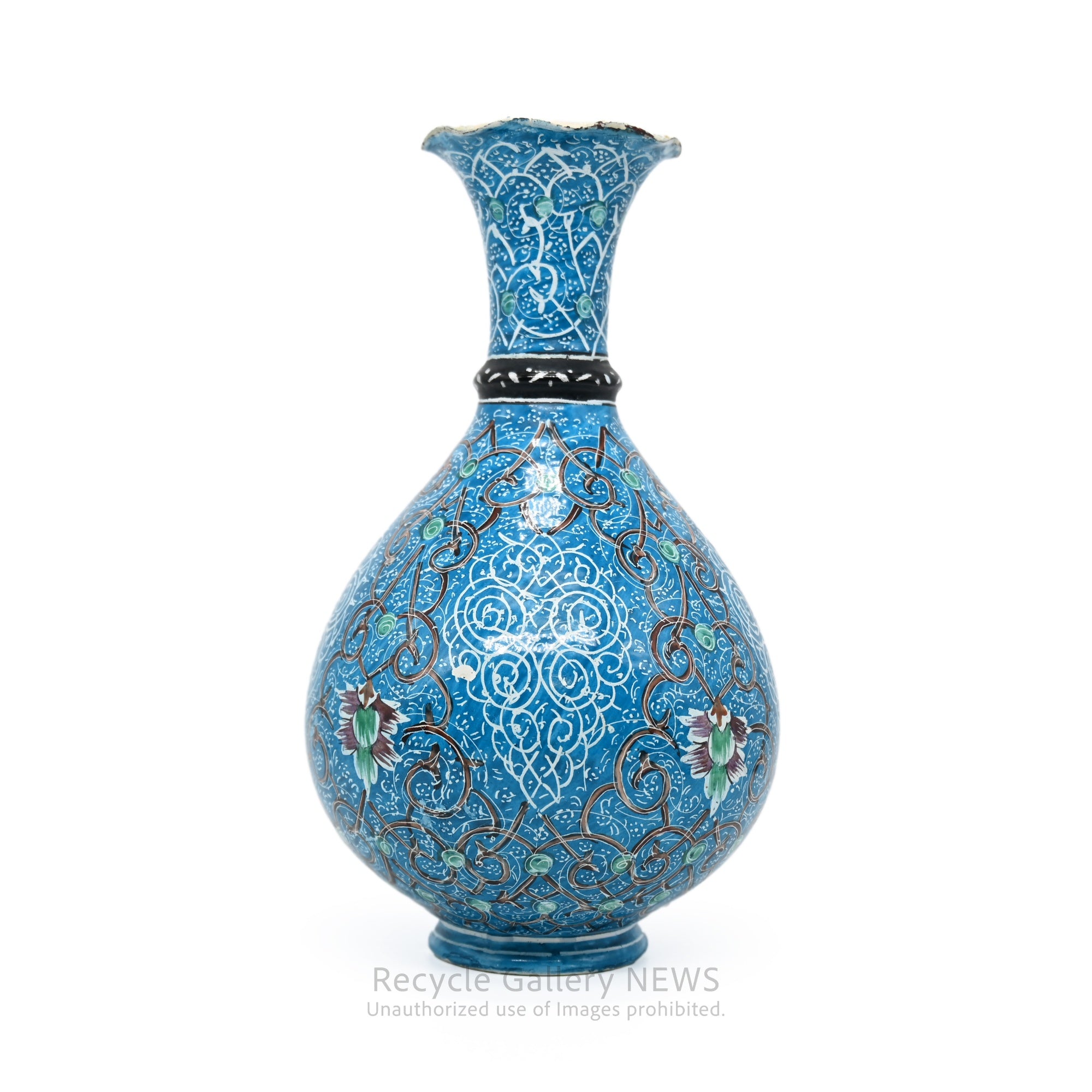 Vintage Oriental Floral Cloisonné Style Bud Vase Blue / 七宝風 唐草文様 花瓶 一輪挿し ターコイズブルー 青 オリエンタル アジアン