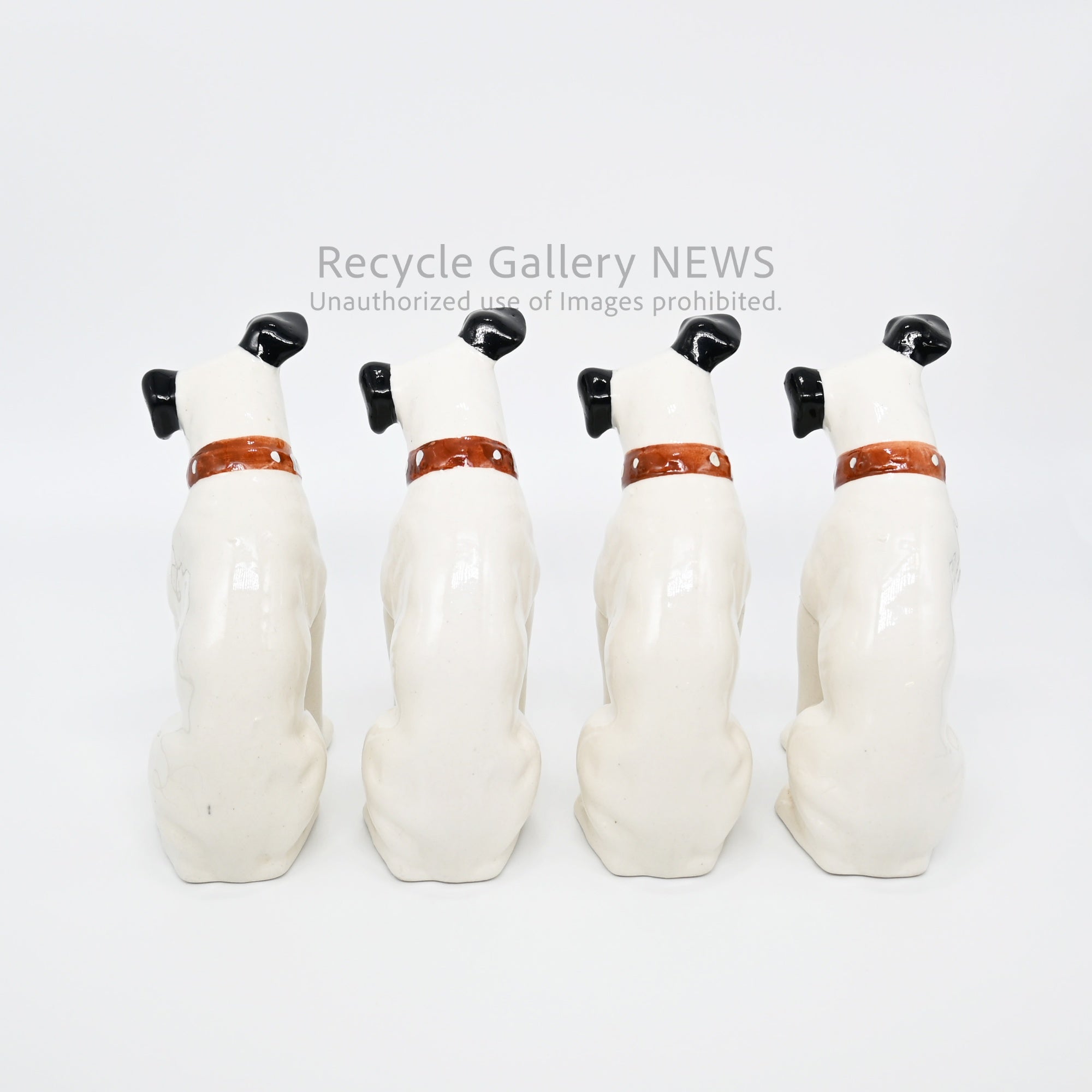 His Master's Voice "Nipper" Hand-Painted Ceramic Dog Figurine Miniature Victor White / 『主人の声』ビクター犬 ニッパー ハンドペイント 陶器フィギュリン ミニチュア オブジェ 犬の置物 オーディオ レトロ 白
