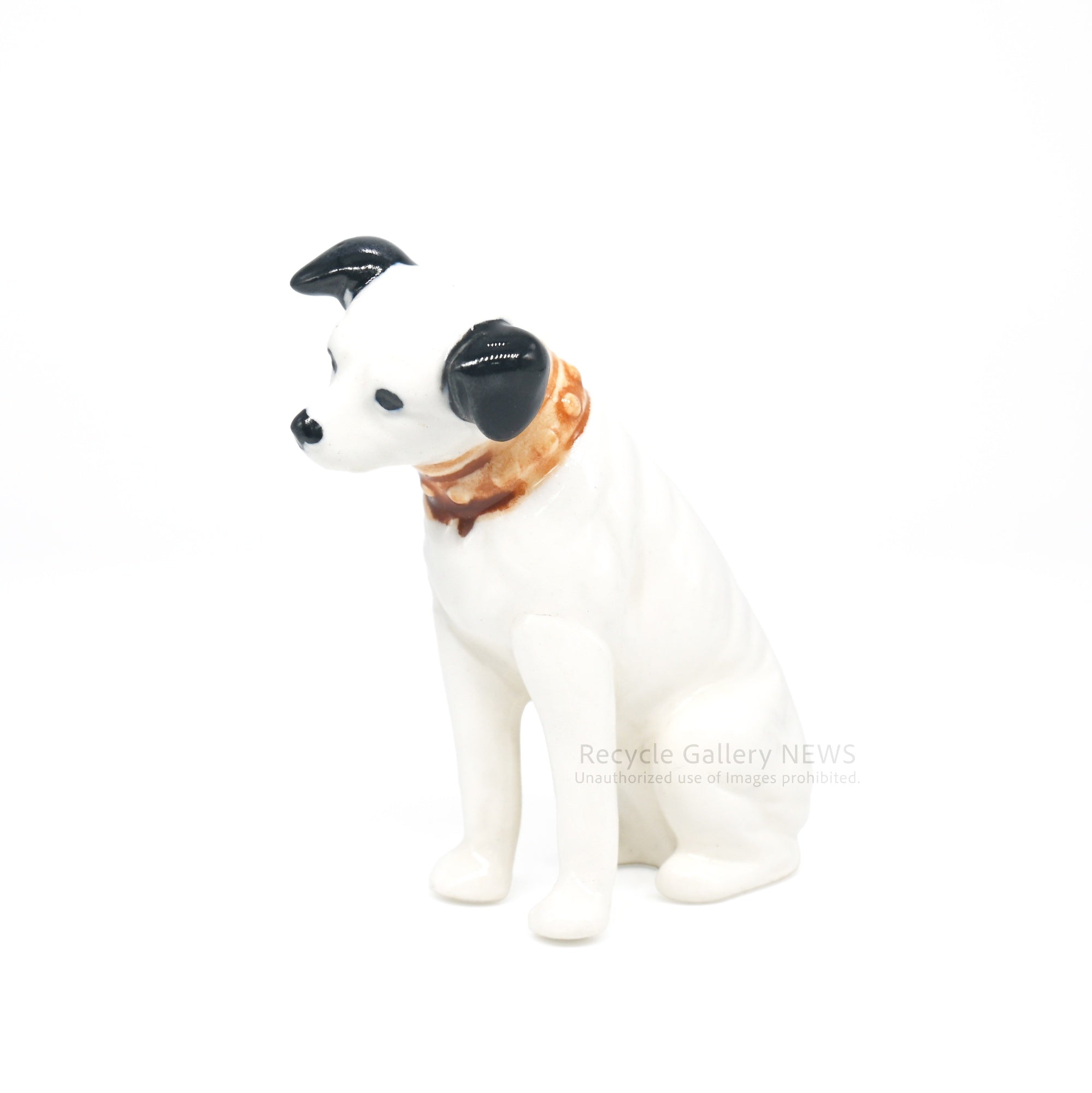 His Master's Voice "Nipper" Hand-Painted Ceramic Dog Figurine Miniature Victor White / 『主人の声』ビクター犬 ニッパー ハンドペイント 陶器フィギュリン ミニチュア オブジェ 犬の置物 オーディオ レトロ 白