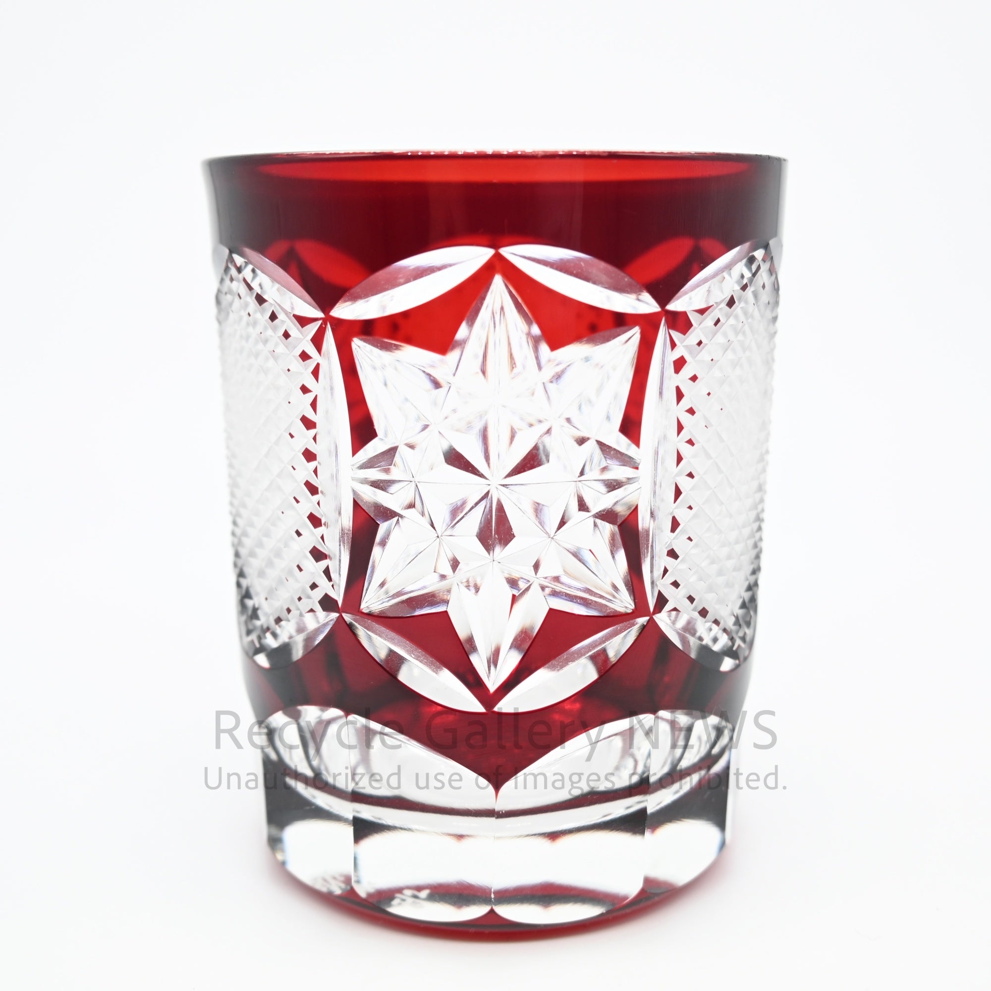 GAKUMO Edo Kiriko Yabe Glass Studio Cut Glass Rocks Glass Red Sake Ware Modern Japanese Craft / 江戸切子 岳茂 ロックグラス 矢部硝子工芸 被せ切子 赤 和モダン