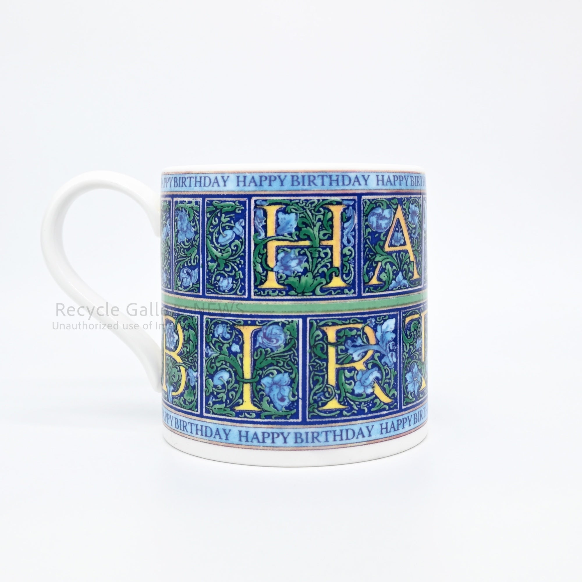 WEDGWOOD "HAPPY BIRTHDAY" Mug Cup Blue Botanical Pattern Bone China Giftware / ウェッジウッド ハッピーバースデイ マグカップ ブルー ボタニカル柄 ギフト ボーンチャイナ