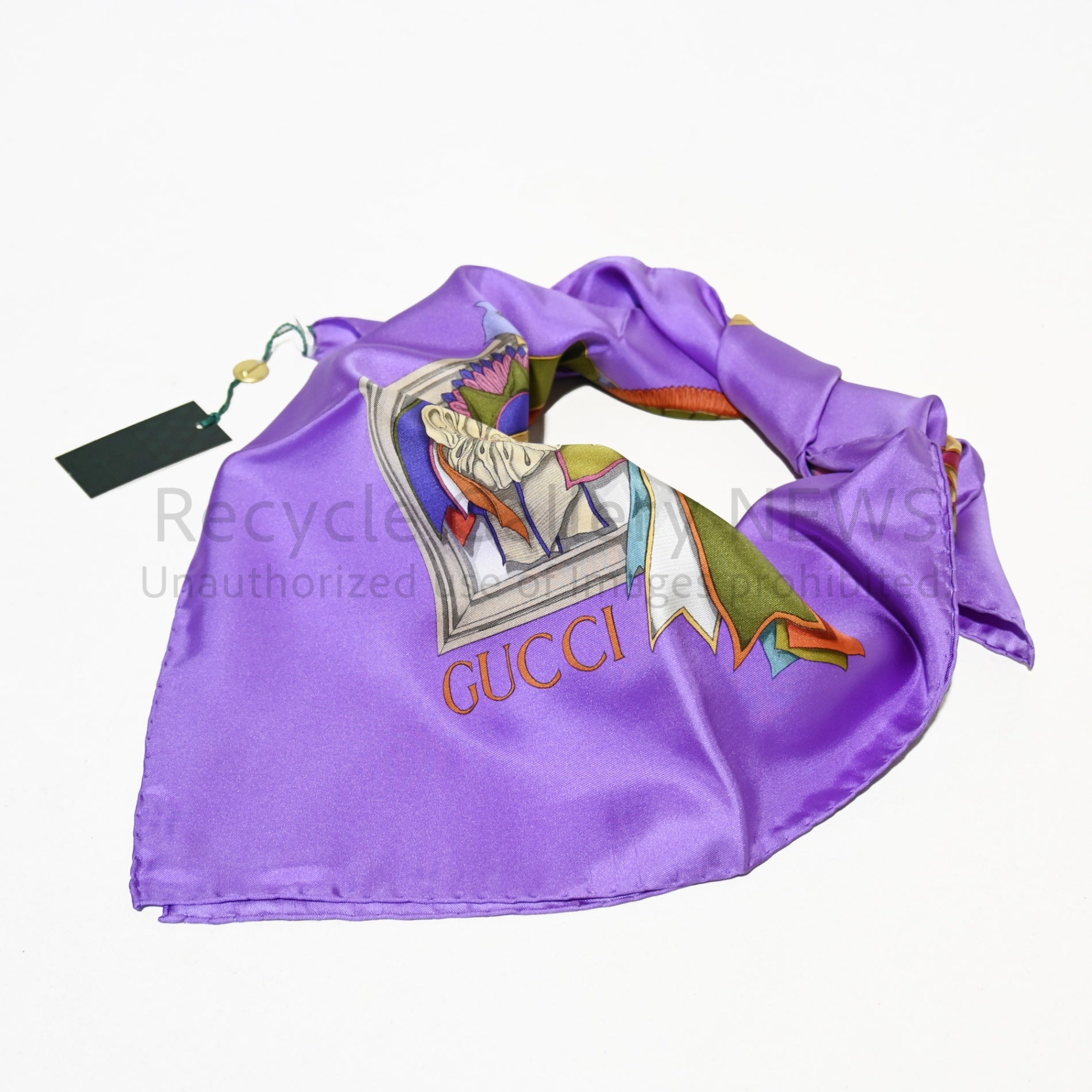 GUCCI Large Scarf Rosette Pattern Unused Silk Medal Ribbon Purple Vintage Gucci / グッチ 大判スカーフ ロゼット柄 未使用・新古品 シルク 勲章 リボン 紫 オールドグッチ