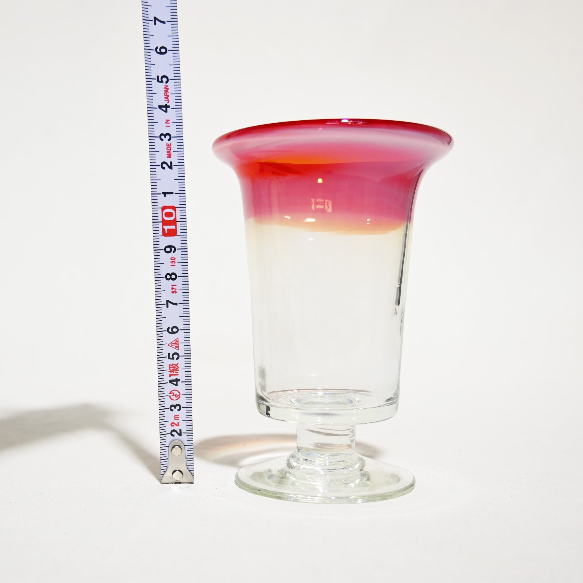 Vintage Japanese Blown Glass Vermilion Milky White Transparent Ice Cup Parfait Glass / ヴィンテージ 和ガラス 吹きガラス 朱色 乳白色 透明 氷コップ パフェグラス