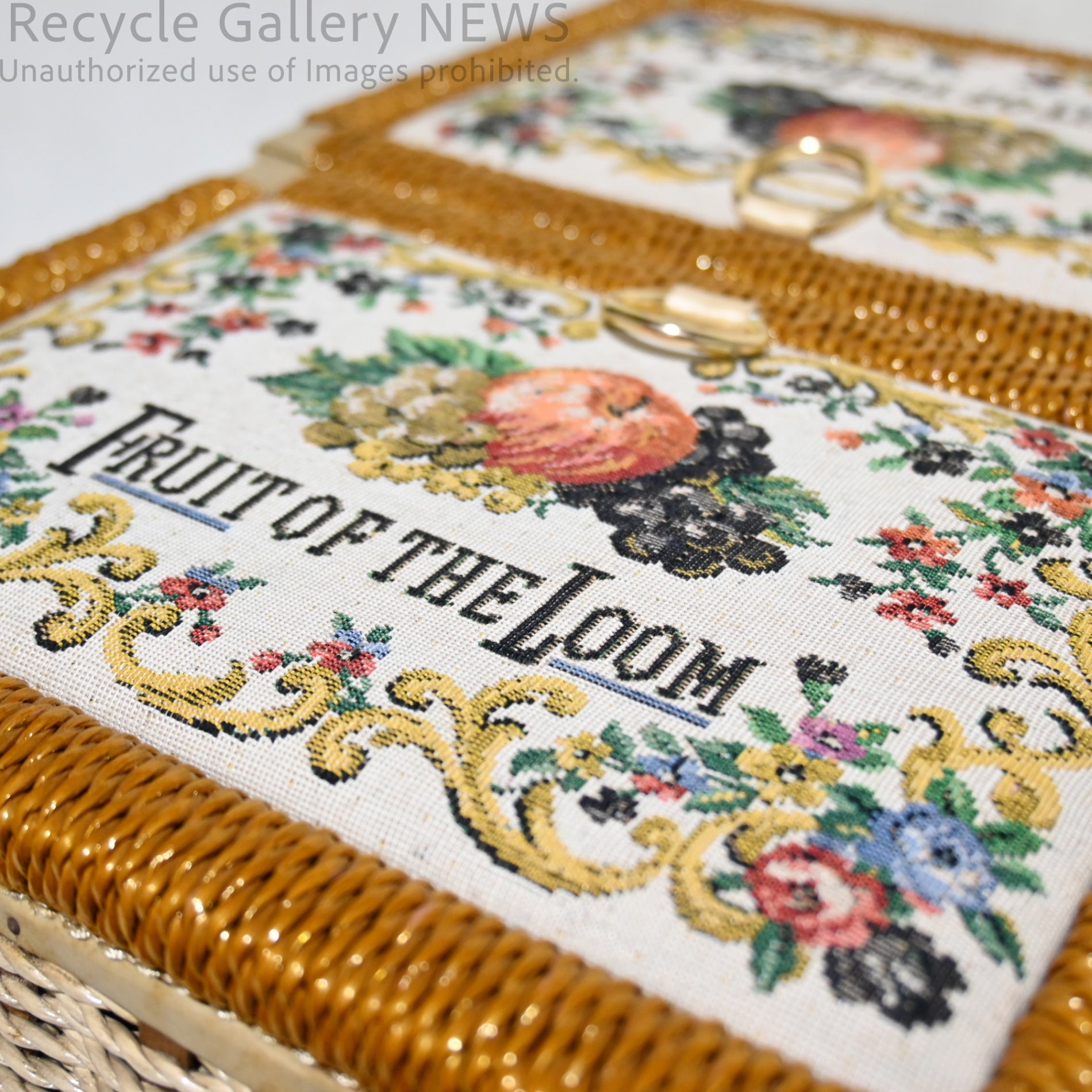 FRUIT OF THE ROOM Sewing Basket Box Retro Embroidery Vintage Unused / フルーツ・オブ・ザ・ルーム 裁縫箱 ソーイングバスケット レトロ 刺繍 ヴィンテージ 未使用 新古品